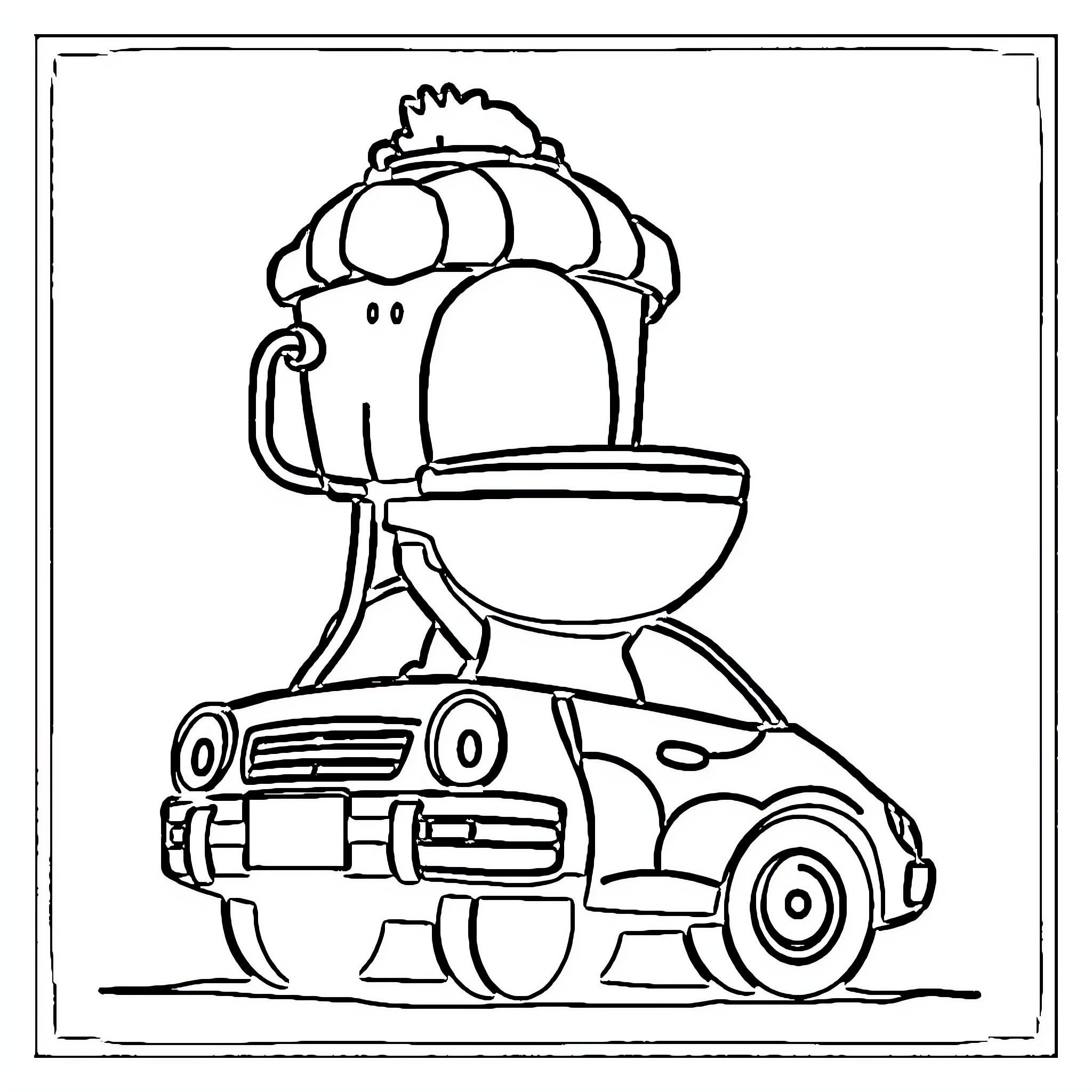 Skibidi Toilet in a Car Coloring Page (free black-and-white line drawing printable PDF for all, from beginners to advanced learners, including children, teens, adults, and seniors)