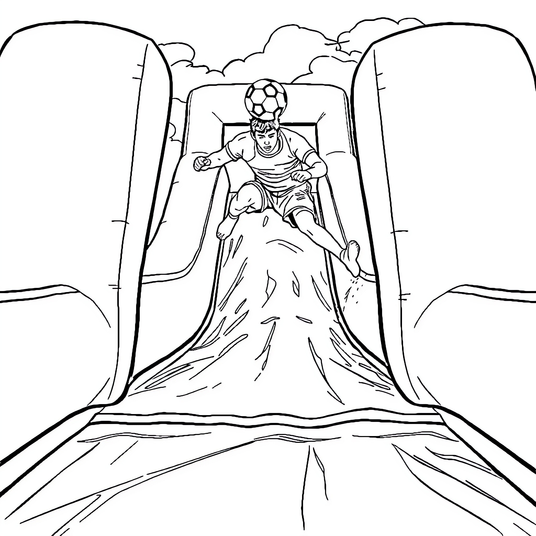 Person sliding down a mountain on a makeshift sled Coloring Page (free black-and-white line drawing printable PDF for all, from beginners to advanced learners, including children, teens, adults, and seniors)