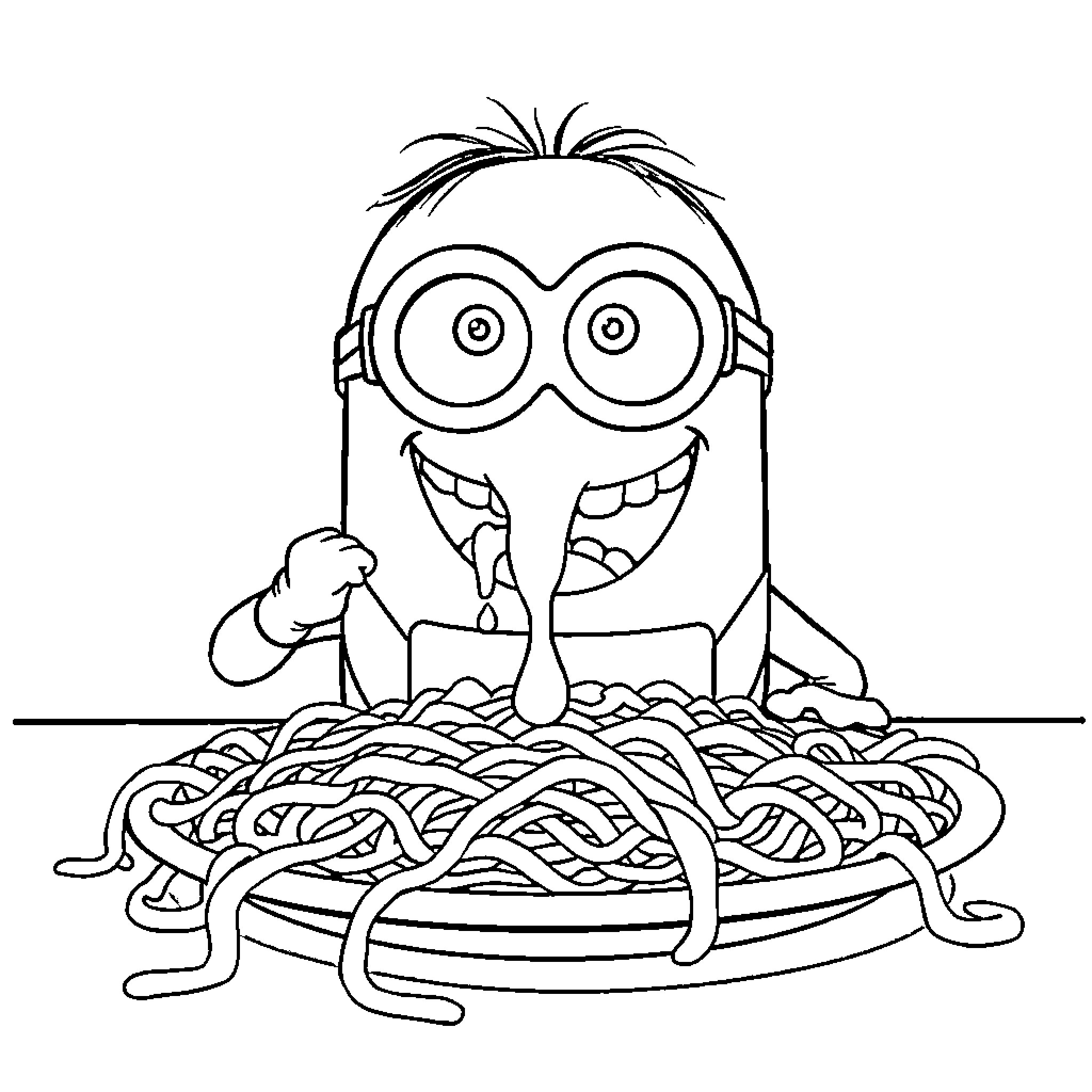 Bob Enjoys a Delightful Spaghetti Meal Coloring Page (free black-and-white line drawing printable PDF for all, from beginners to advanced learners, including children, teens, adults, and seniors)