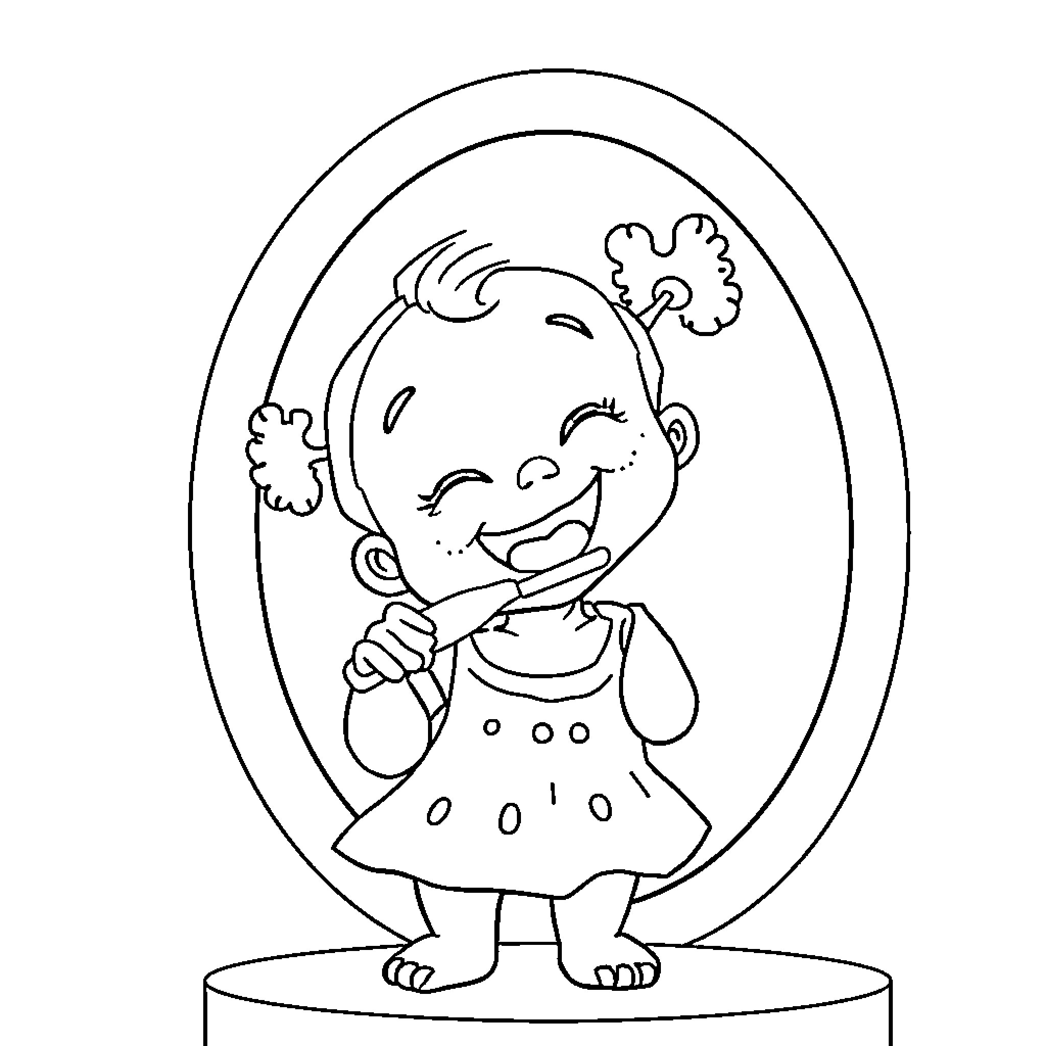 Baby Girl Smiling Happily in Polka Dot Dress Coloring Page (free black-and-white line drawing printable PDF for all, from beginners to advanced learners, including children, teens, adults, and seniors)