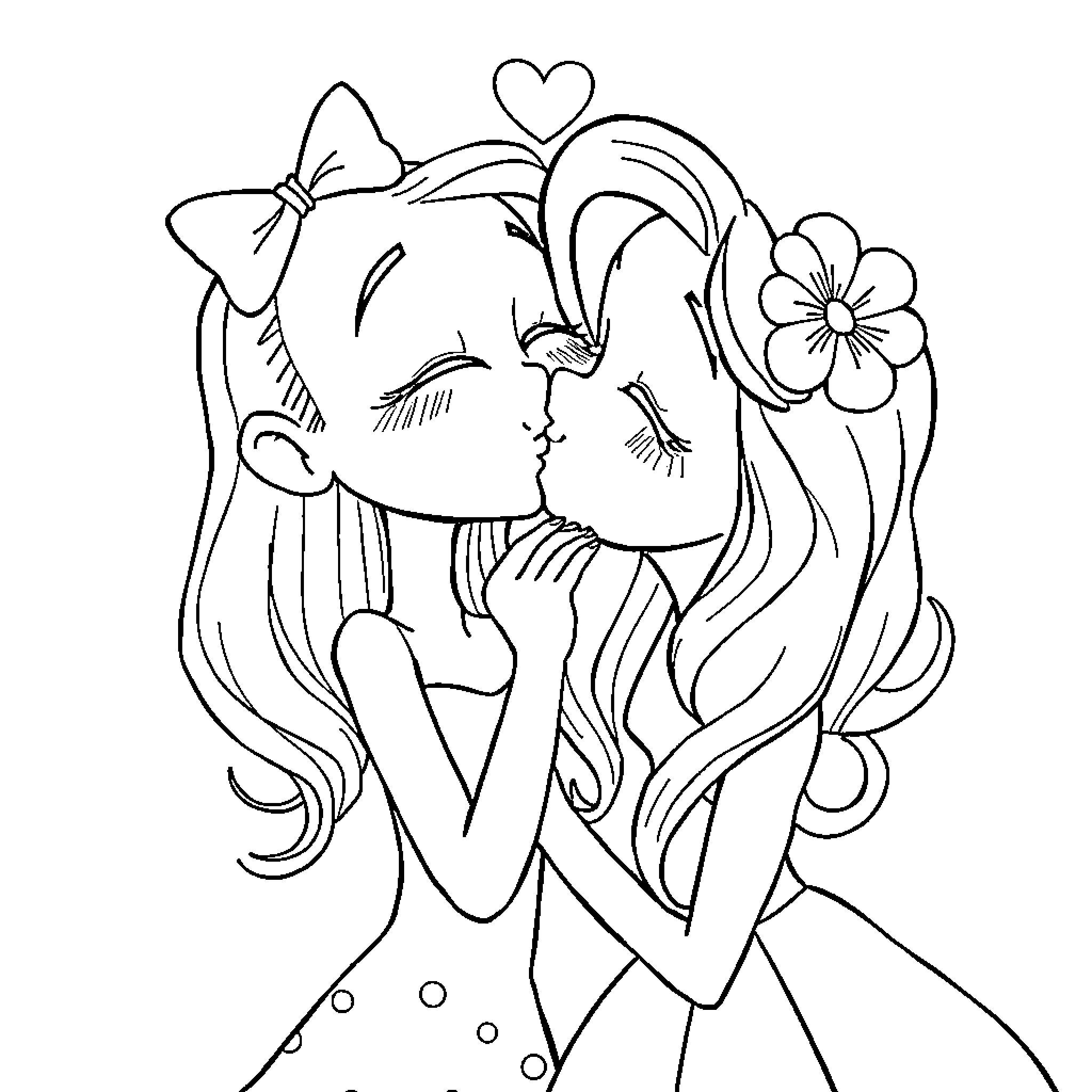 Luli's Whimsical Embrace Coloring Page (free black-and-white line drawing printable PDF for all, from beginners to advanced learners, including children, teens, adults, and seniors)