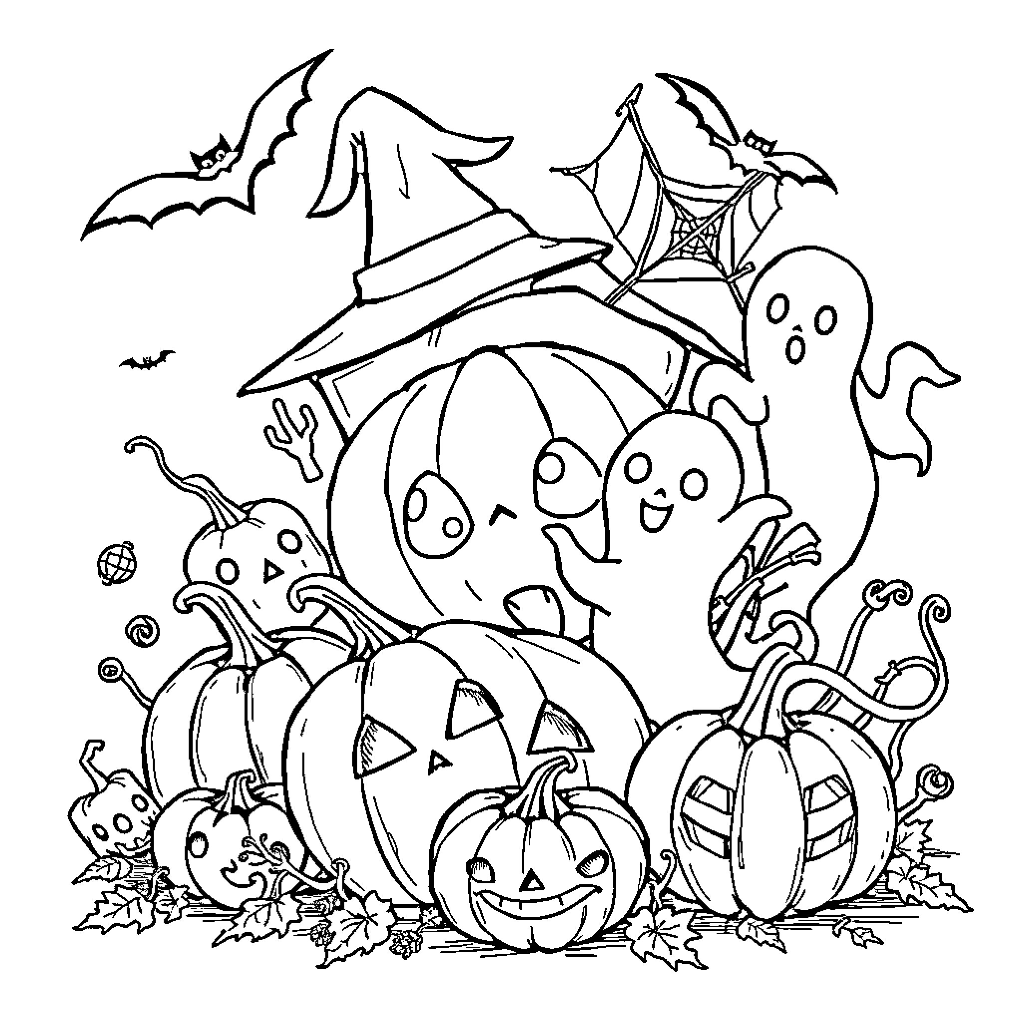 Stitch of Halloween characters and scenes Coloring Page (free black-and-white line drawing printable PDF for all, from beginners to advanced learners, including children, teens, adults, and seniors)