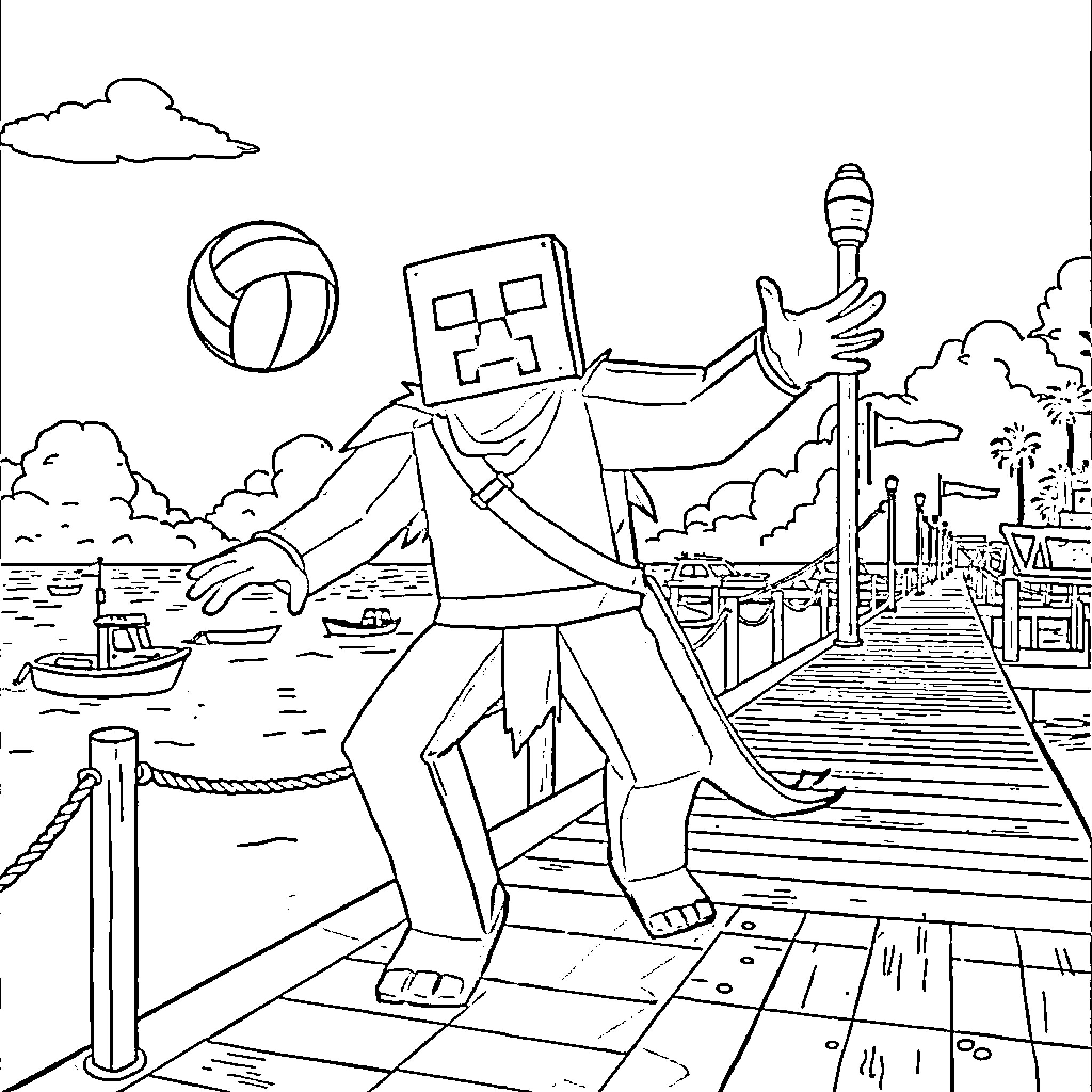 Warden maintaining order in the video game world Coloring Page (free black-and-white line drawing printable PDF for all, from beginners to advanced learners, including children, teens, adults, and seniors)