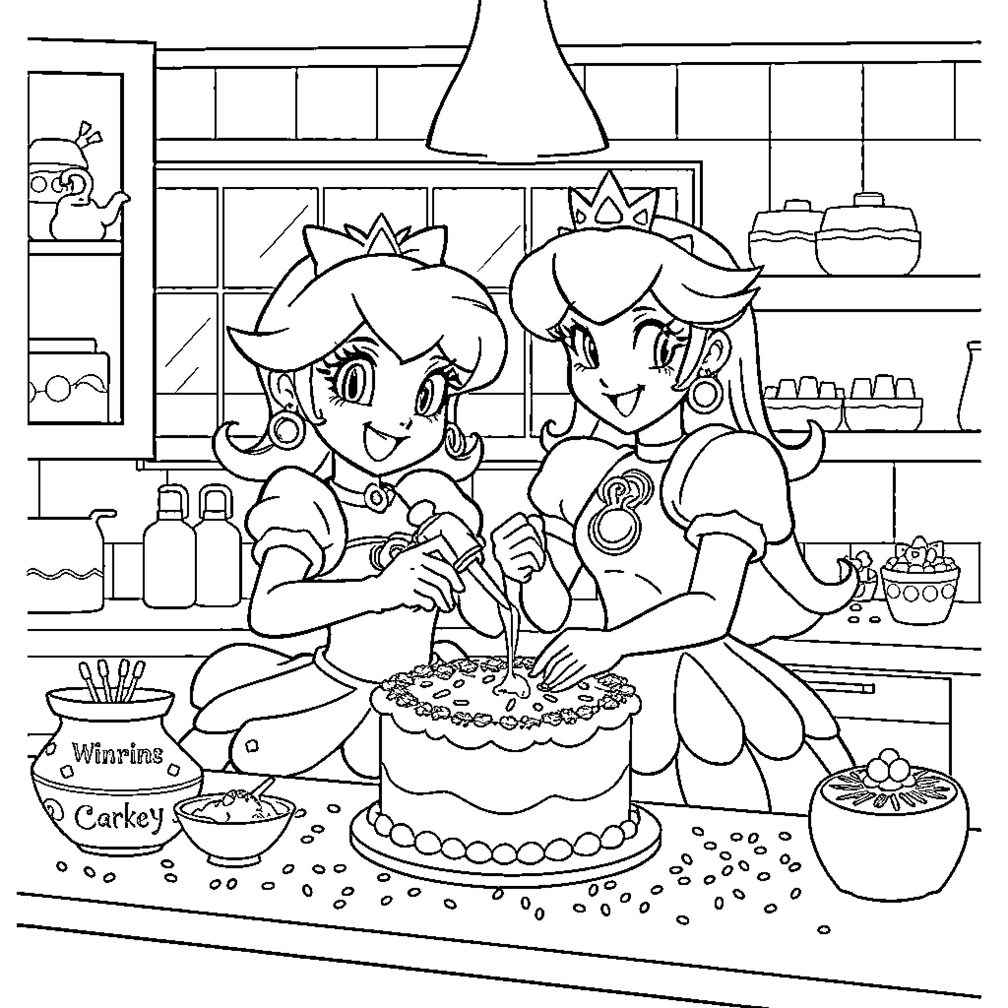 Princess Enjoying a Birthday Celebration Coloring Page (free black-and-white line drawing printable PDF for all, from beginners to advanced learners, including children, teens, adults, and seniors)