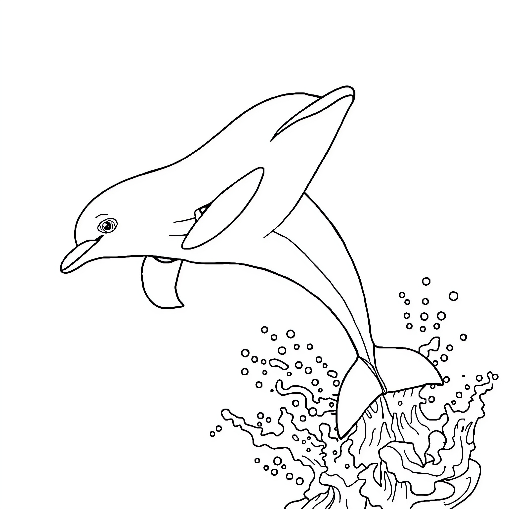 Dolphin jumping playfully through the waves Coloring Page (free black-and-white line drawing printable PDF for all, from beginners to advanced learners, including children, teens, adults, and seniors)