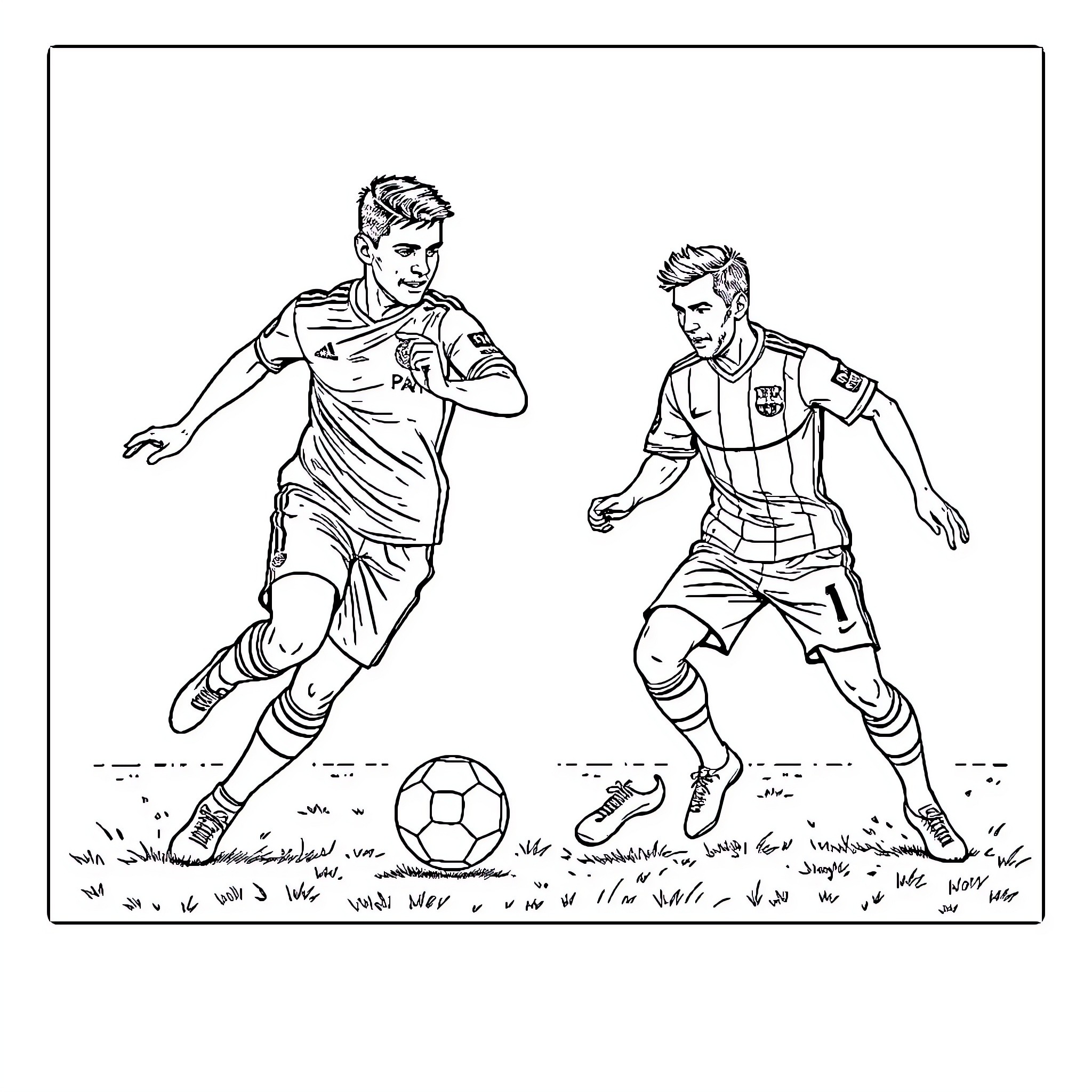 Ronaldo's Competitive Soccer Clash Coloring Page (free black-and-white line drawing printable PDF for all, from beginners to advanced learners, including children, teens, adults, and seniors)