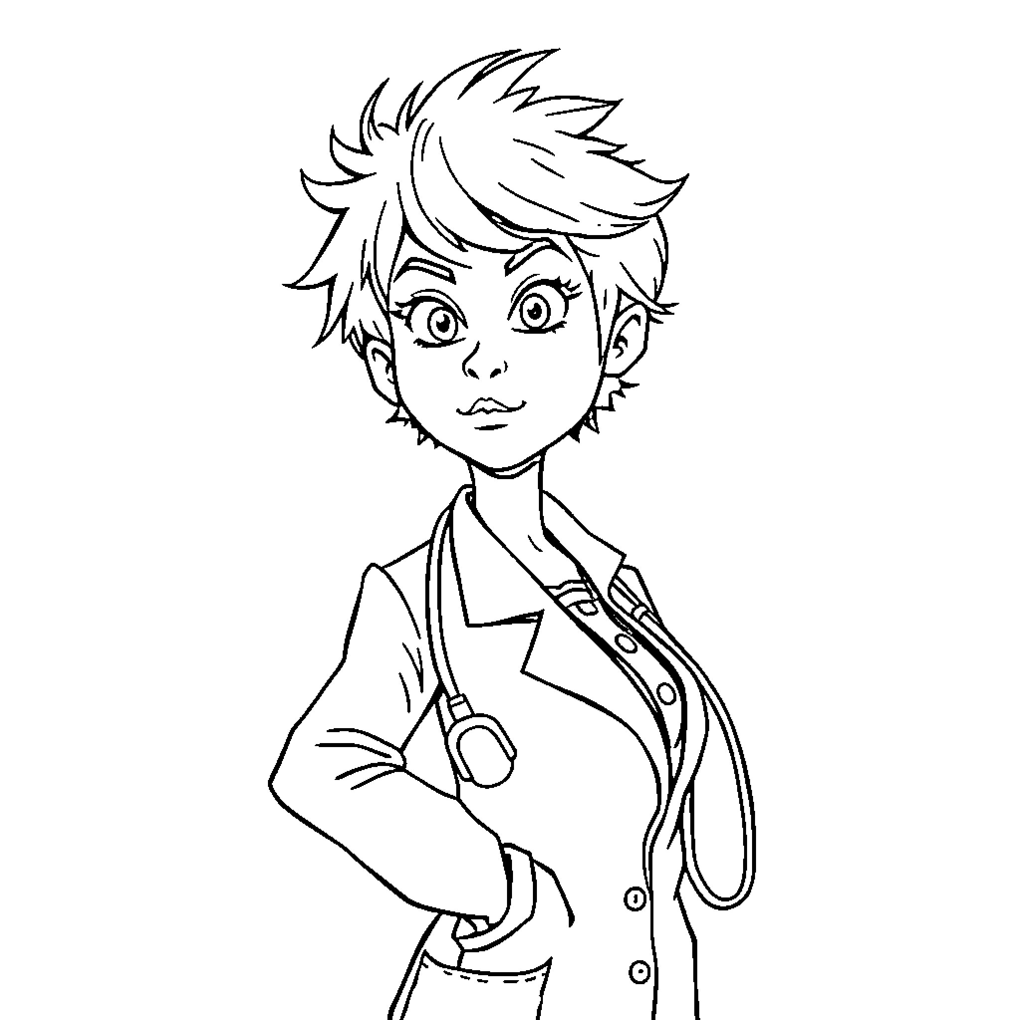 Lady in casual attire with friendly expression Coloring Page (free black-and-white line drawing printable PDF for all, from beginners to advanced learners, including children, teens, adults, and seniors)