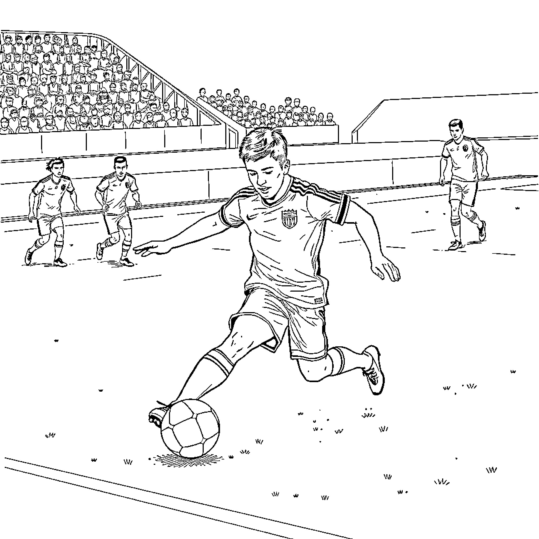 Alexis Vega playing soccer on the field Coloring Page (free black-and-white line drawing printable PDF for all, from beginners to advanced learners, including children, teens, adults, and seniors)