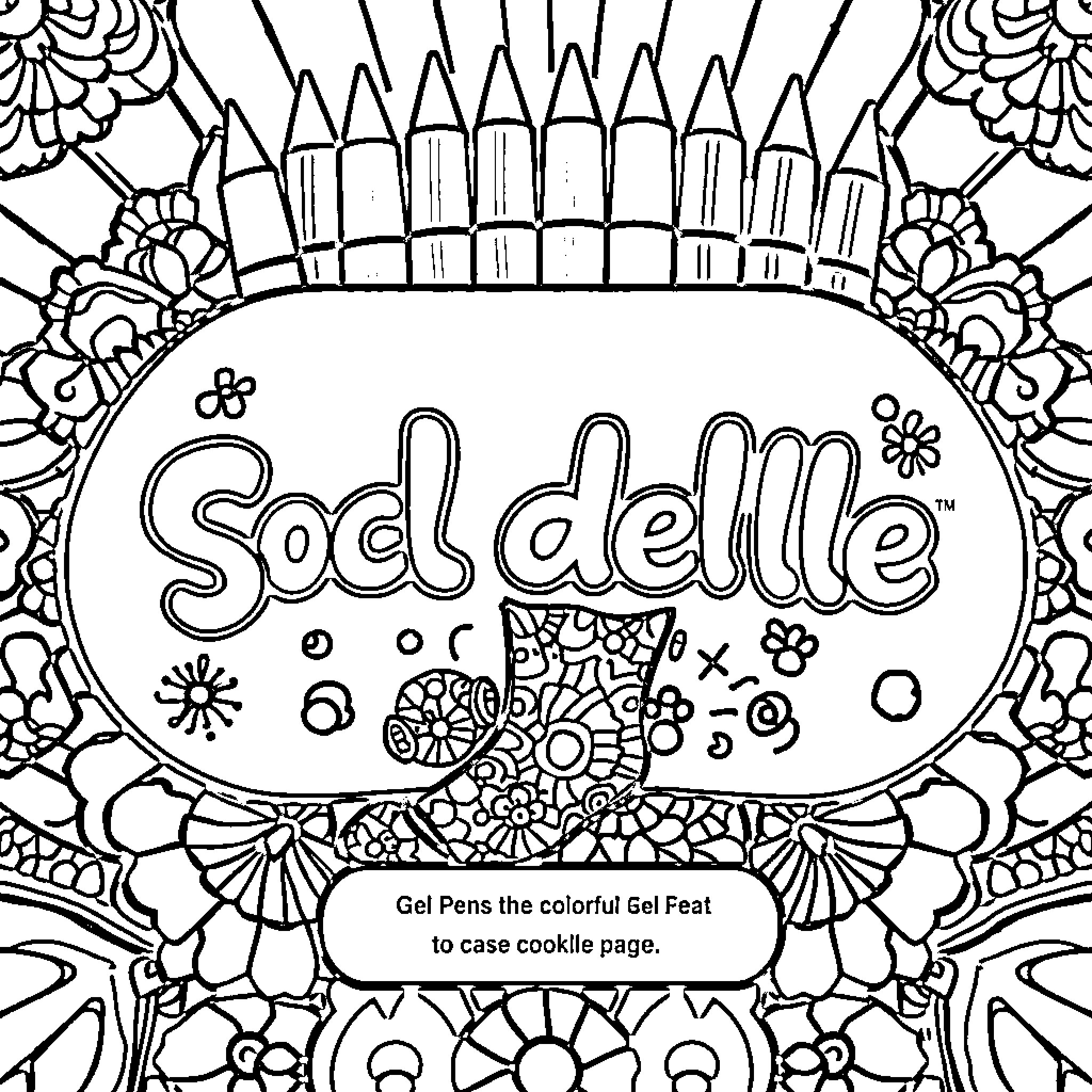 Gel Pen Artistic Expression in Black and White Coloring Page (free black-and-white line drawing printable PDF for all, from beginners to advanced learners, including children, teens, adults, and seniors)