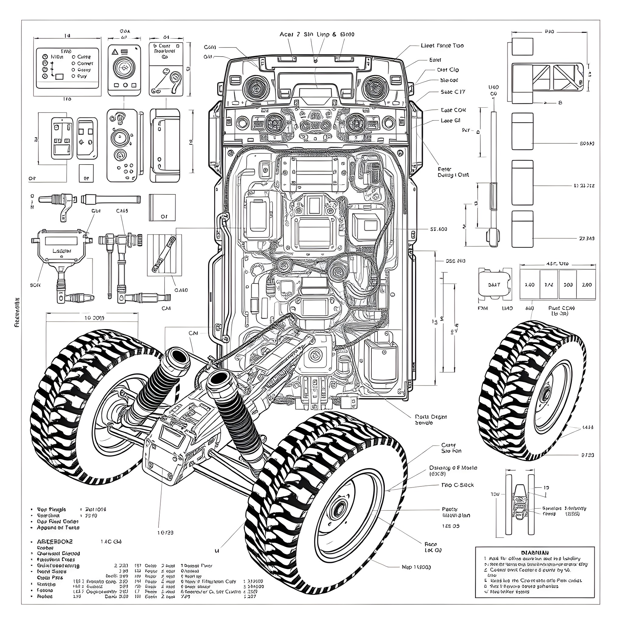 Truck blueprint with detailed technical specifications Coloring Page (free black-and-white line drawing printable PDF for all, from beginners to advanced learners, including children, teens, adults, and seniors)