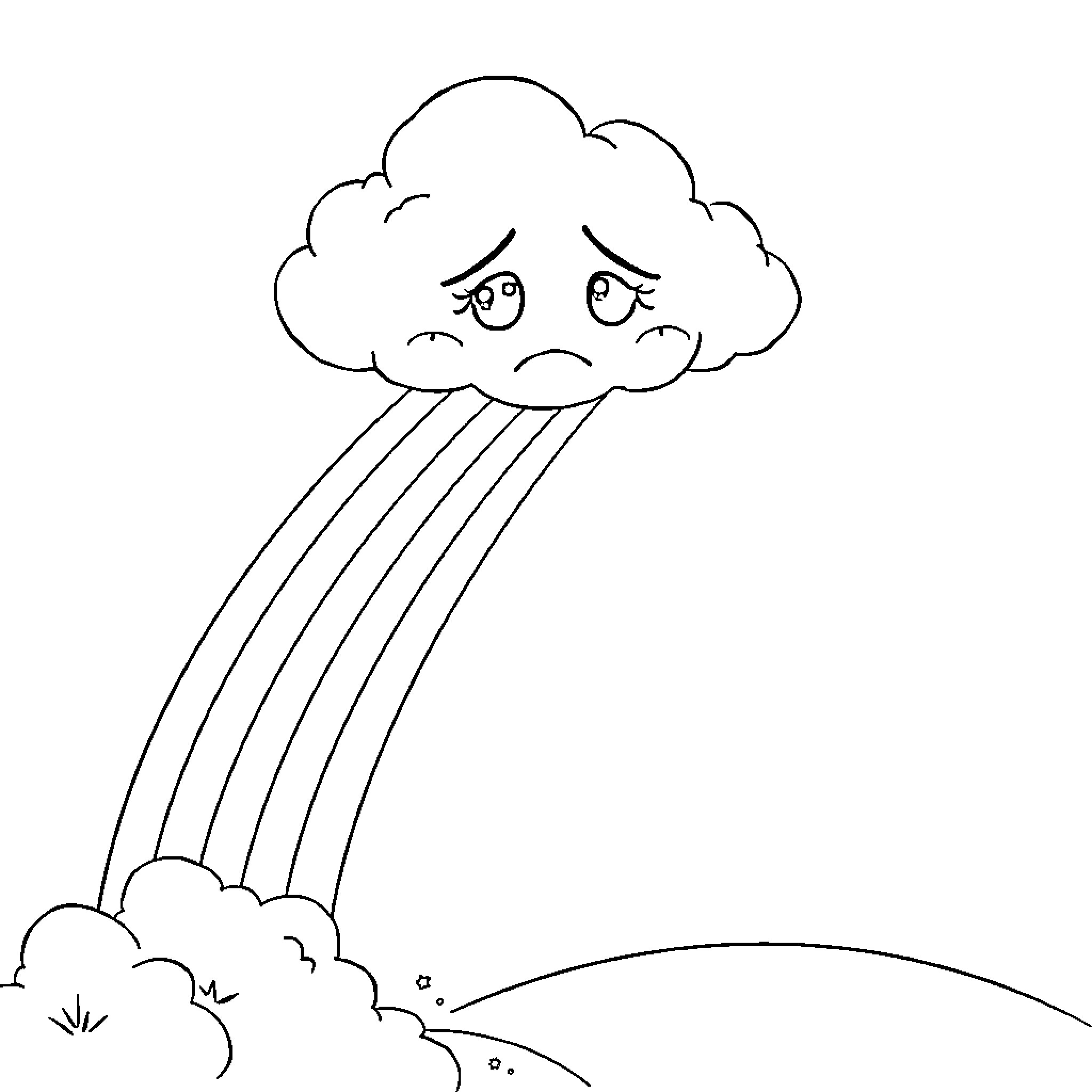 Cloud raining down on gloomy landscape Coloring Page (free black-and-white line drawing printable PDF for all, from beginners to advanced learners, including children, teens, adults, and seniors)