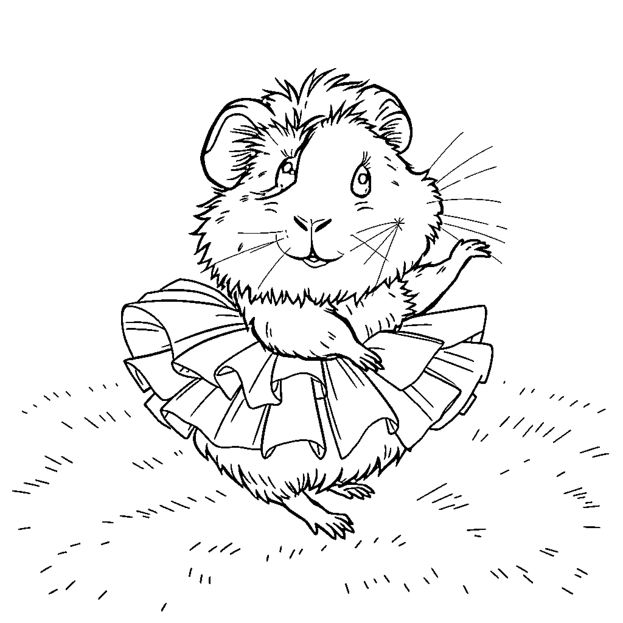 Guinea Pig enjoying a ballet performance Coloring Page (free black-and-white line drawing printable PDF for all, from beginners to advanced learners, including children, teens, adults, and seniors)