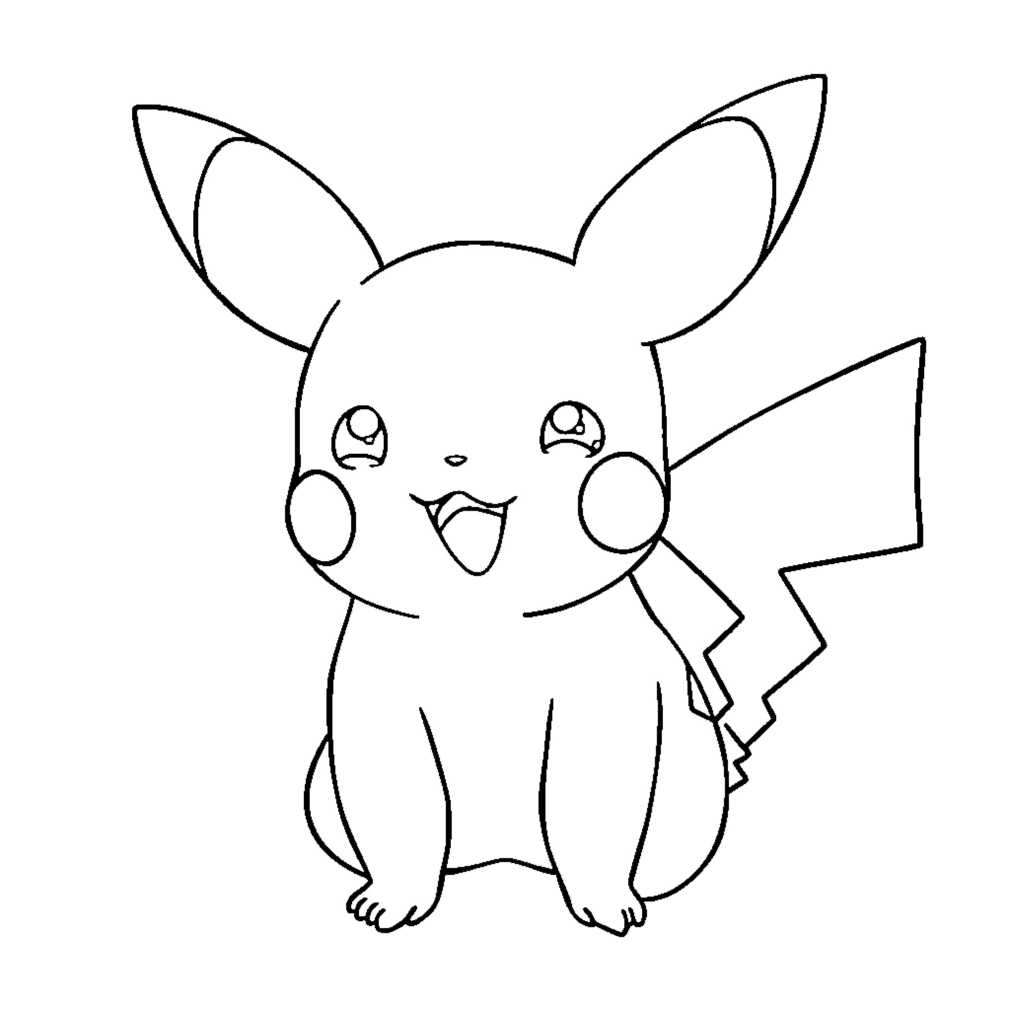 Pikachu playing a fun game Coloring Page (free black-and-white line drawing printable PDF for all, from beginners to advanced learners, including children, teens, adults, and seniors)