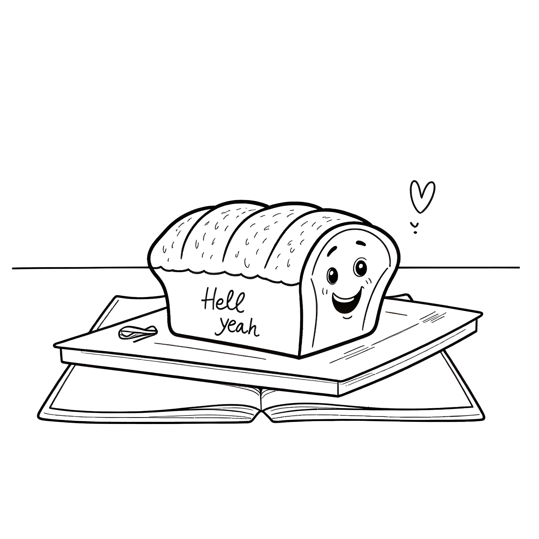 Banana loaf book enjoying a good read Coloring Page (free black-and-white line drawing printable PDF for all, from beginners to advanced learners, including children, teens, adults, and seniors)