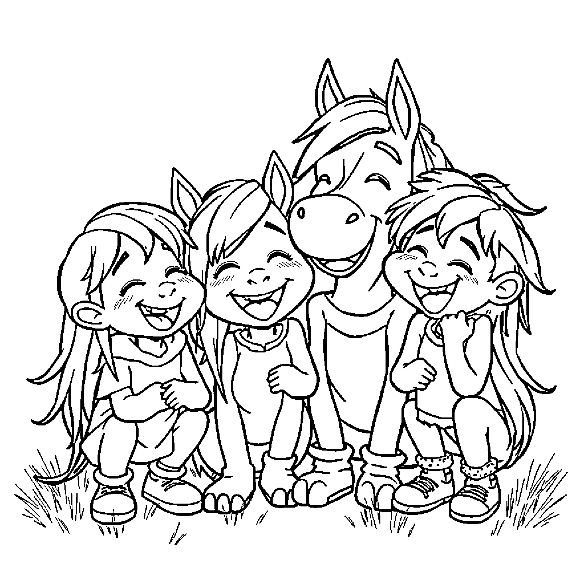 Stray Kids Group Having Fun Together Coloring Page (free black-and-white line drawing printable PDF for all, from beginners to advanced learners, including children, teens, adults, and seniors)