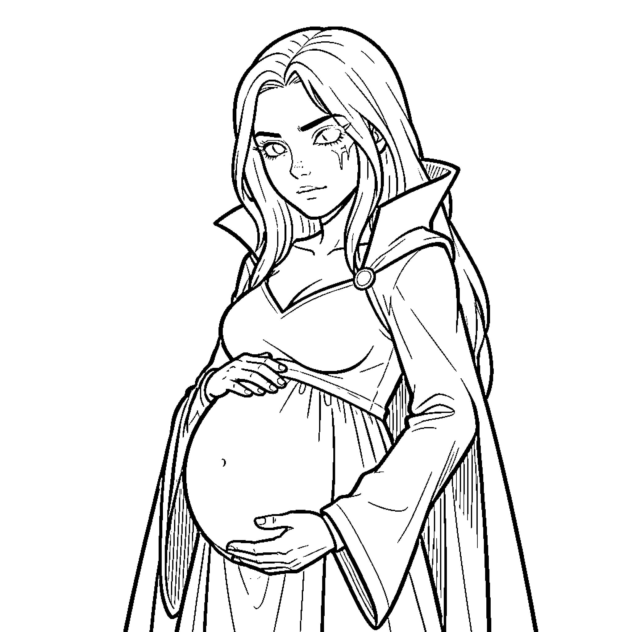 Vampire Bride's Joyful Expectation Coloring Page (free black-and-white line drawing printable PDF for all, from beginners to advanced learners, including children, teens, adults, and seniors)