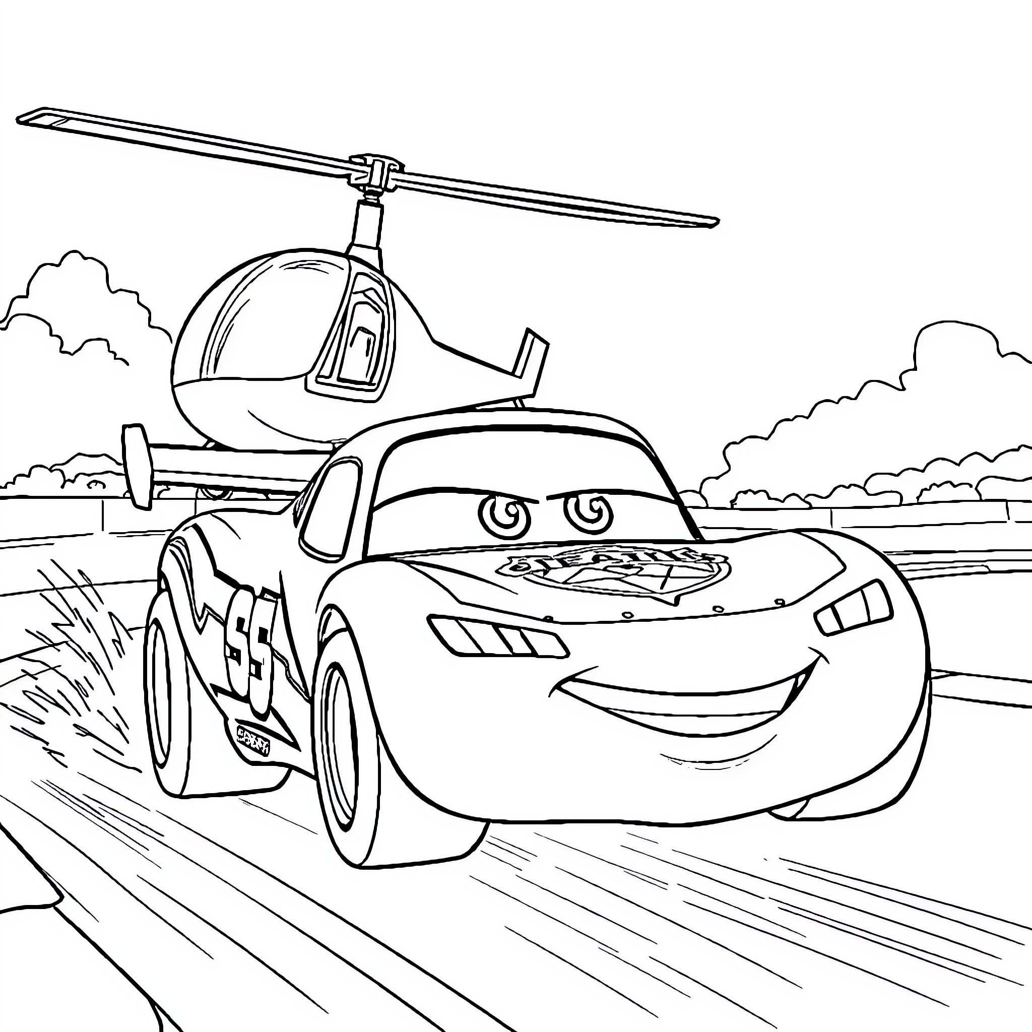 Flash McQueen's High-Speed Adventure Coloring Page (free black-and-white line drawing printable PDF for all, from beginners to advanced learners, including children, teens, adults, and seniors)