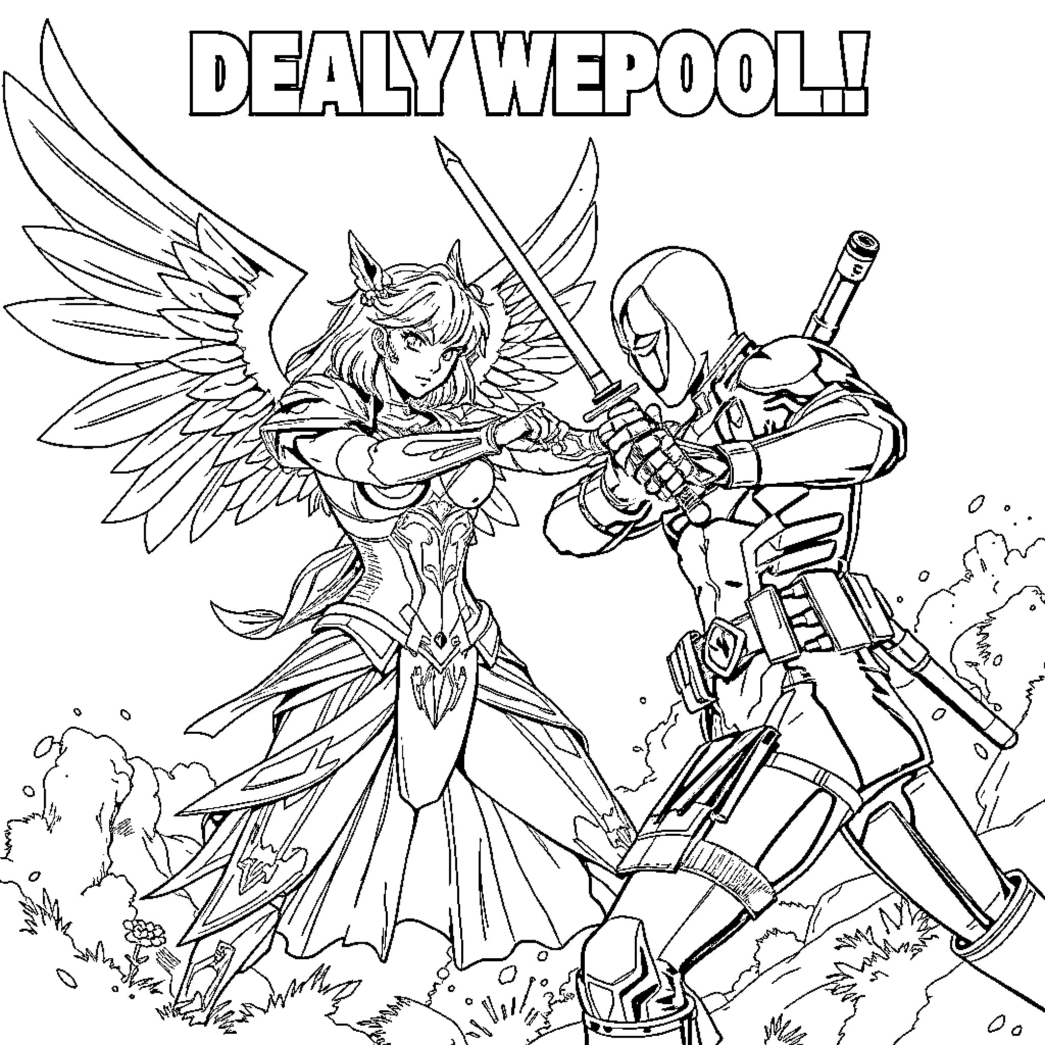 Seiya in epic battle with armed robot Coloring Page (free black-and-white line drawing printable PDF for all, from beginners to advanced learners, including children, teens, adults, and seniors)
