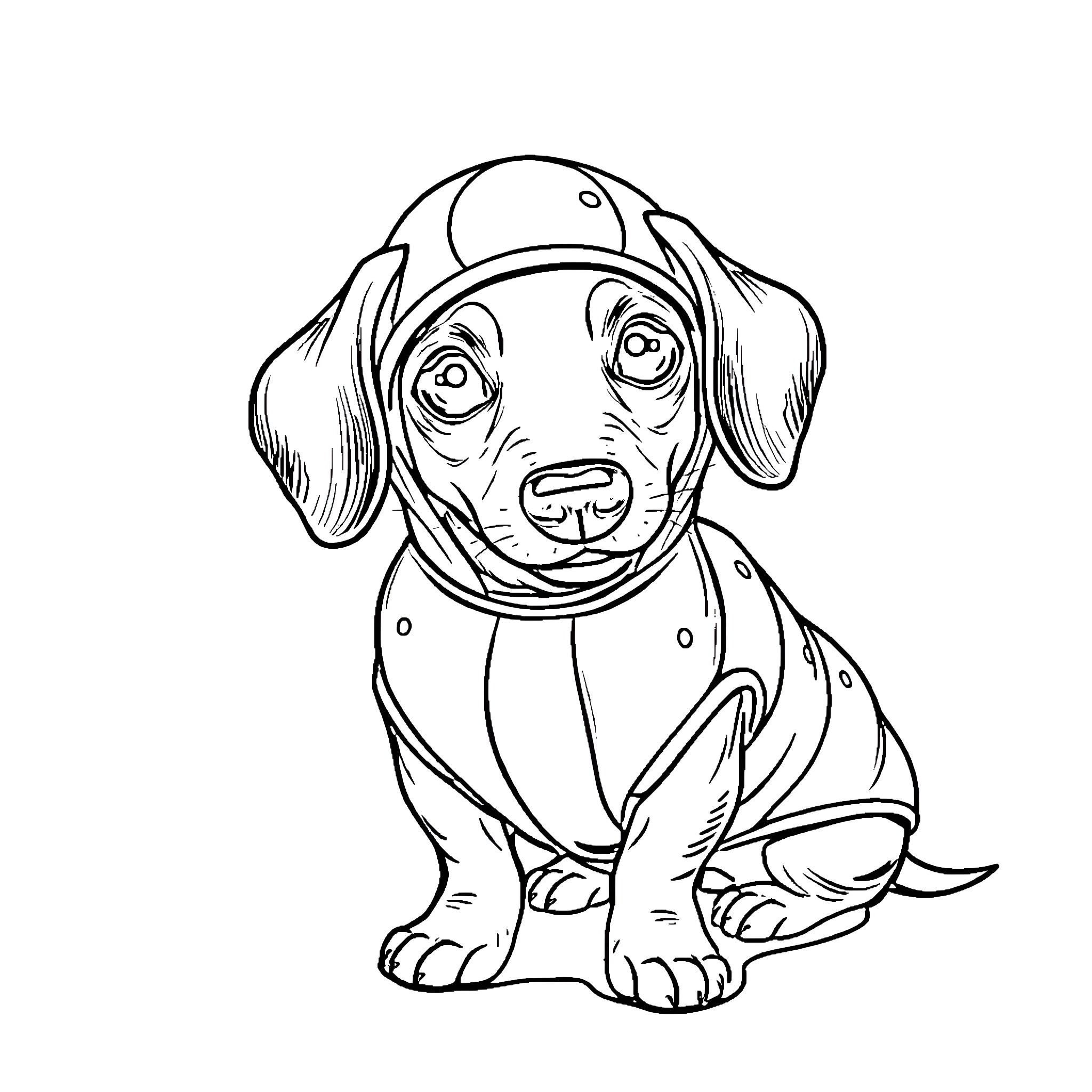 Dachshund wearing a baseball cap Coloring Page (free black-and-white line drawing printable PDF for all, from beginners to advanced learners, including children, teens, adults, and seniors)