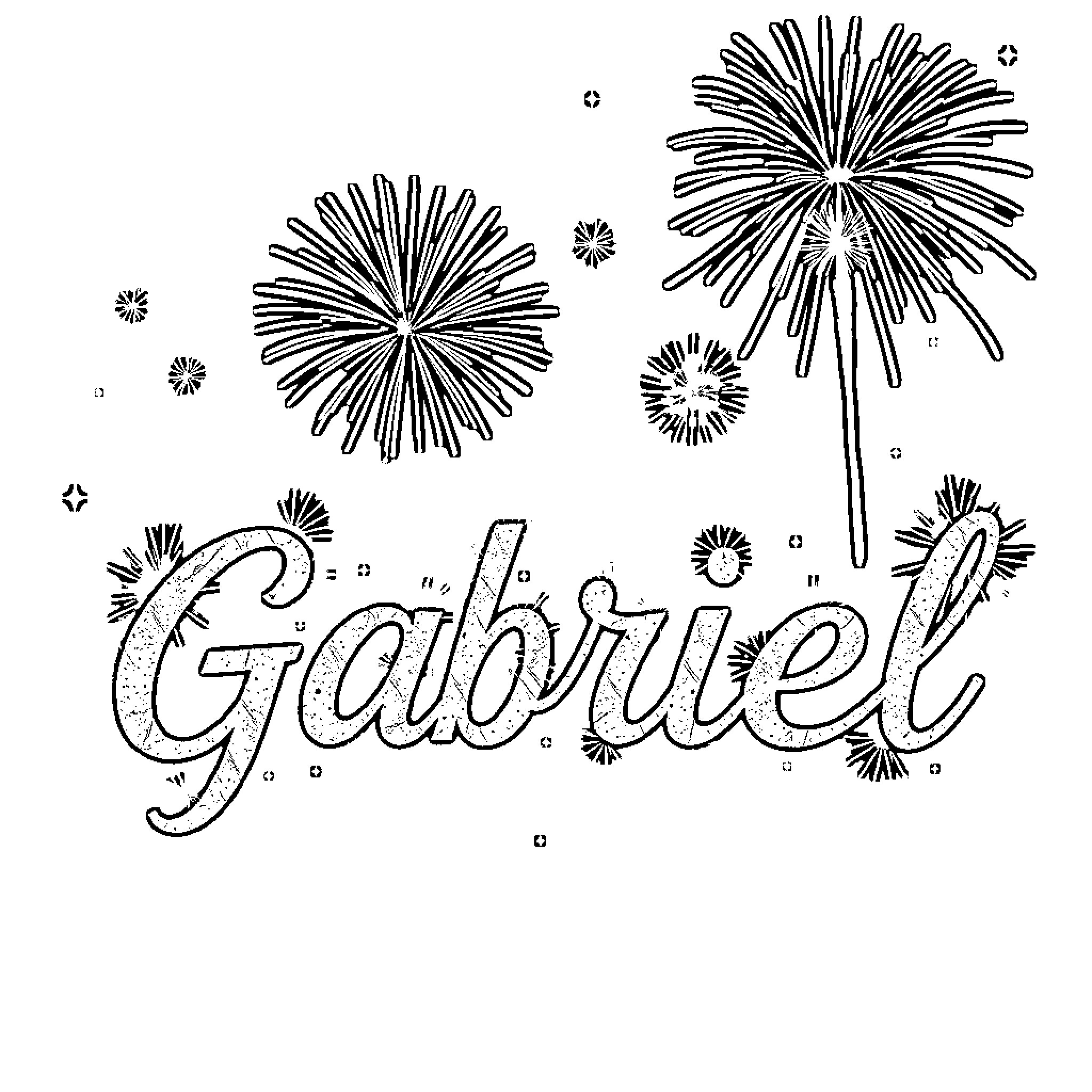 Gabriel's Fireworks Display Coloring Page (free black-and-white line drawing printable PDF for all, from beginners to advanced learners, including children, teens, adults, and seniors)