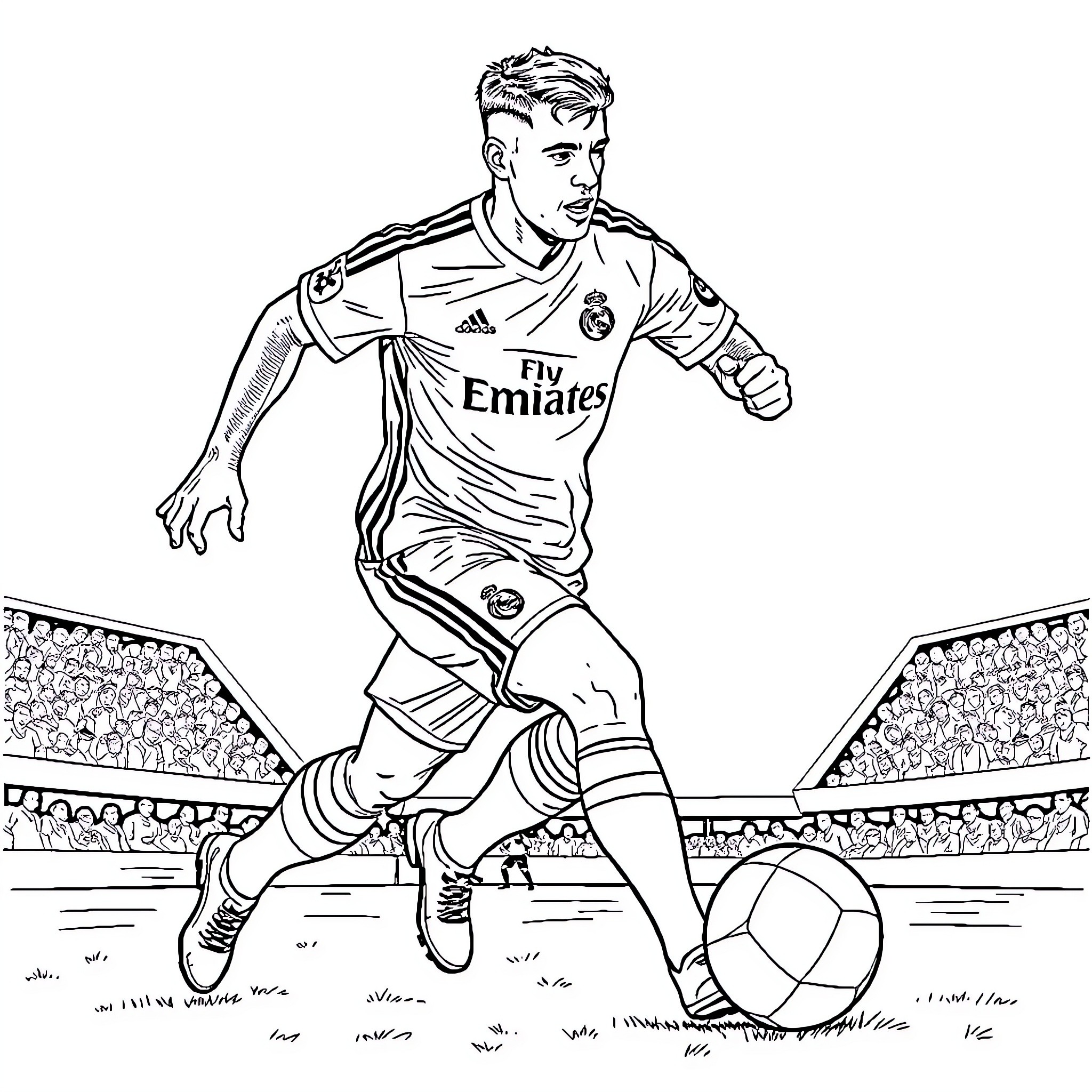 Dustin Poirier playing soccer on the field Coloring Page (free black-and-white line drawing printable PDF for all, from beginners to advanced learners, including children, teens, adults, and seniors)
