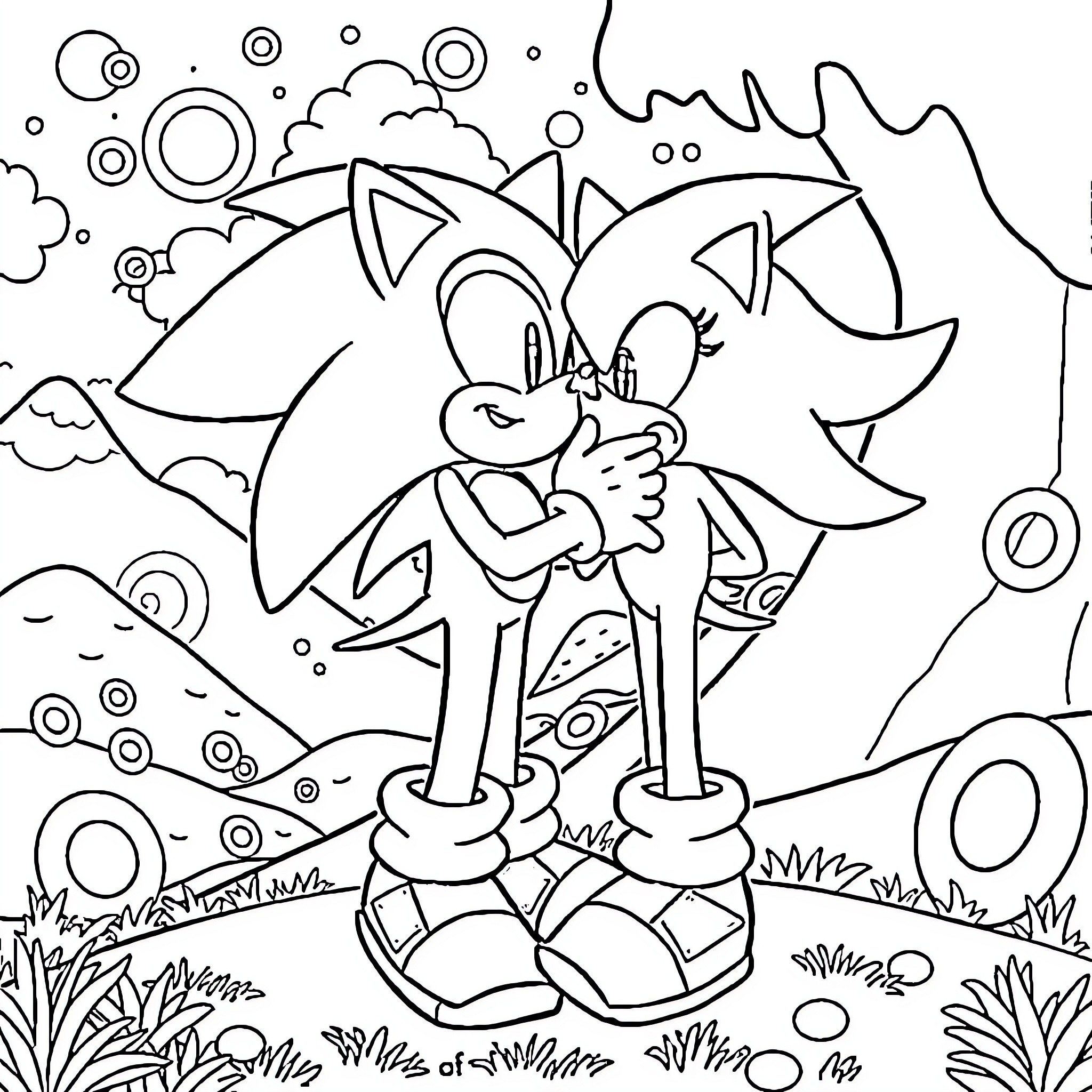 Hedgehog exploring a surreal, whimsical landscape Coloring Page (free black-and-white line drawing printable PDF for all, from beginners to advanced learners, including children, teens, adults, and seniors)