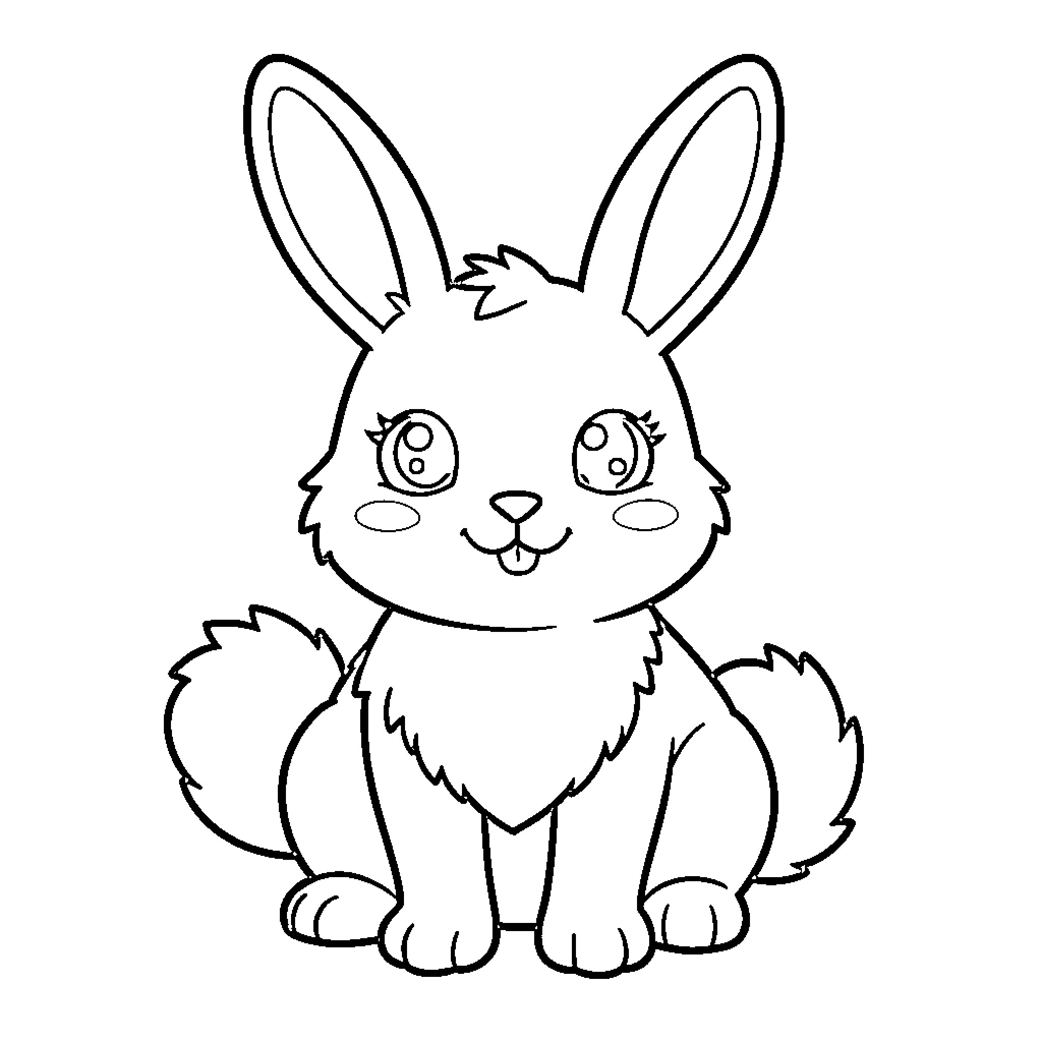 Rabbit sitting with a happy facial expression Coloring Page (free black-and-white line drawing printable PDF for all, from beginners to advanced learners, including children, teens, adults, and seniors)