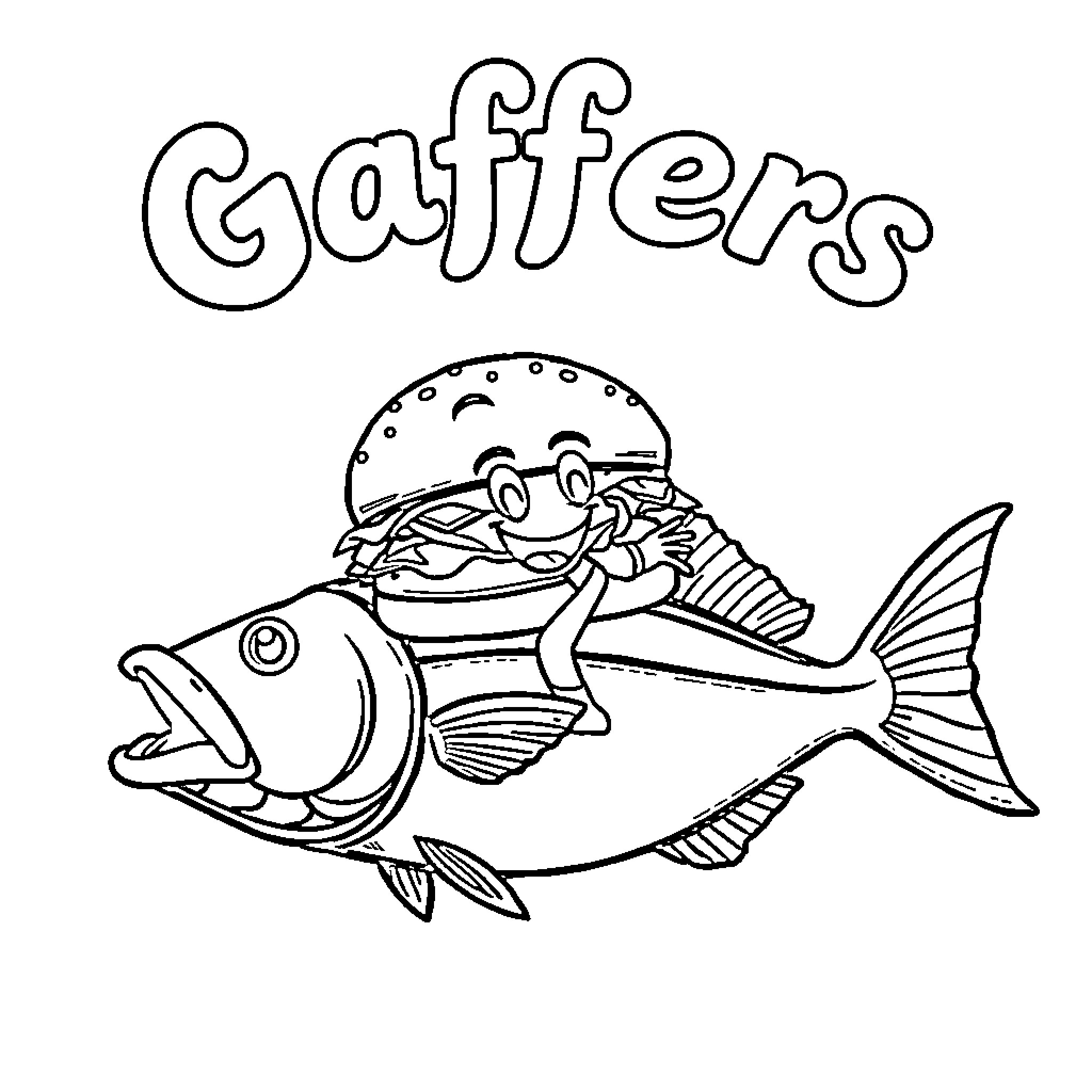 Cheeseburger fish eating a cheeseburger Coloring Page (free black-and-white line drawing printable PDF for all, from beginners to advanced learners, including children, teens, adults, and seniors)