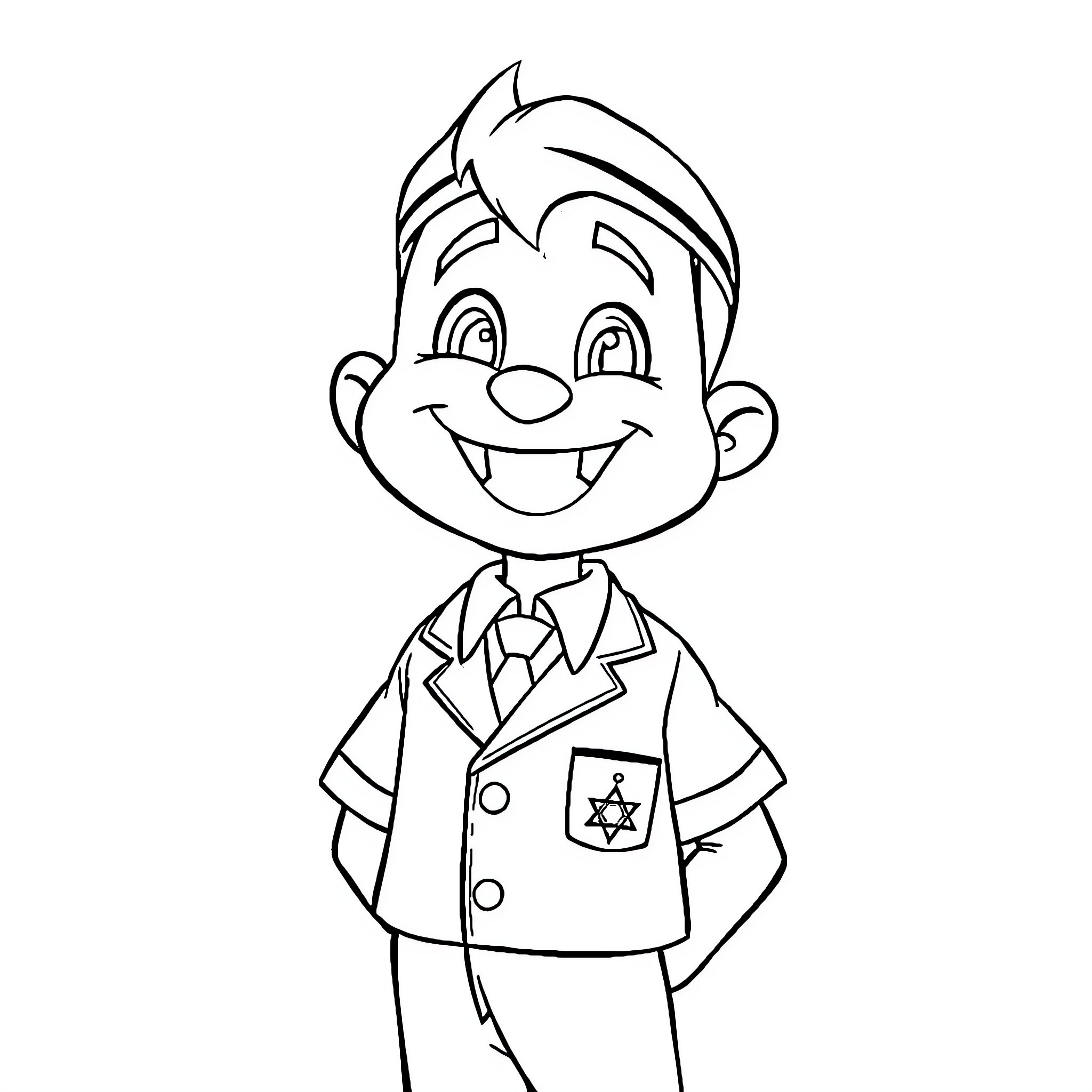 Bluey in formal attire with Star of David symbol Coloring Page (free black-and-white line drawing printable PDF for all, from beginners to advanced learners, including children, teens, adults, and seniors)