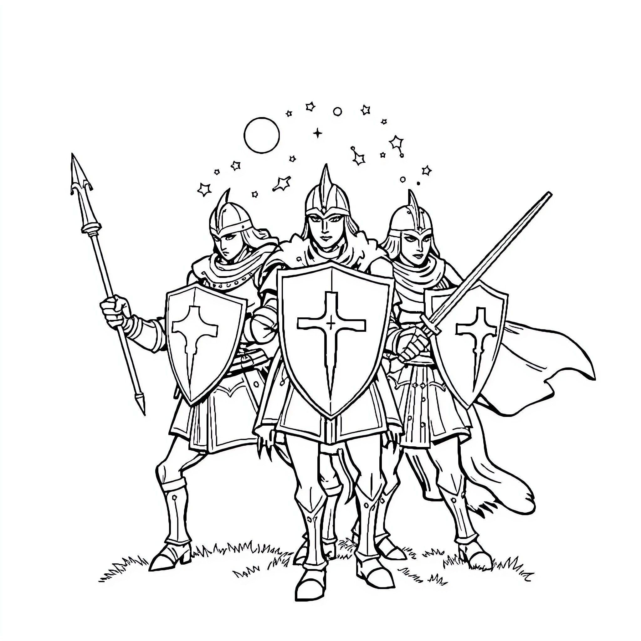 Saint Seiya: Knights of the Zodiac in Battle Gear Coloring Page (free black-and-white line drawing printable PDF for all, from beginners to advanced learners, including children, teens, adults, and seniors)