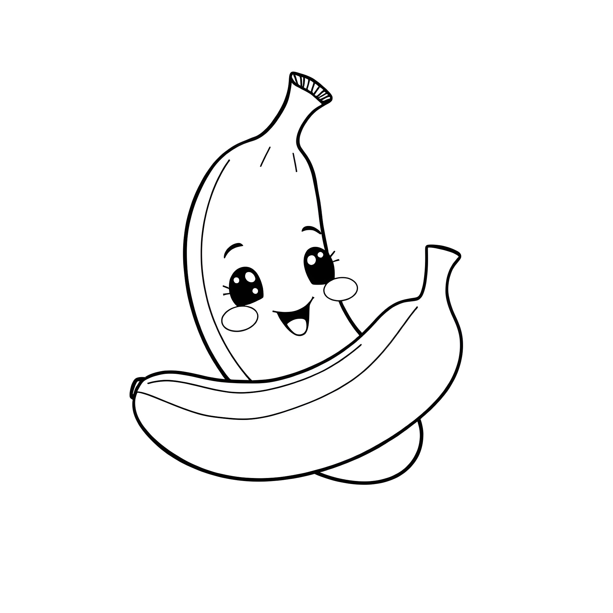 Banana friends having a fun time Coloring Page (free black-and-white line drawing printable PDF for all, from beginners to advanced learners, including children, teens, adults, and seniors)