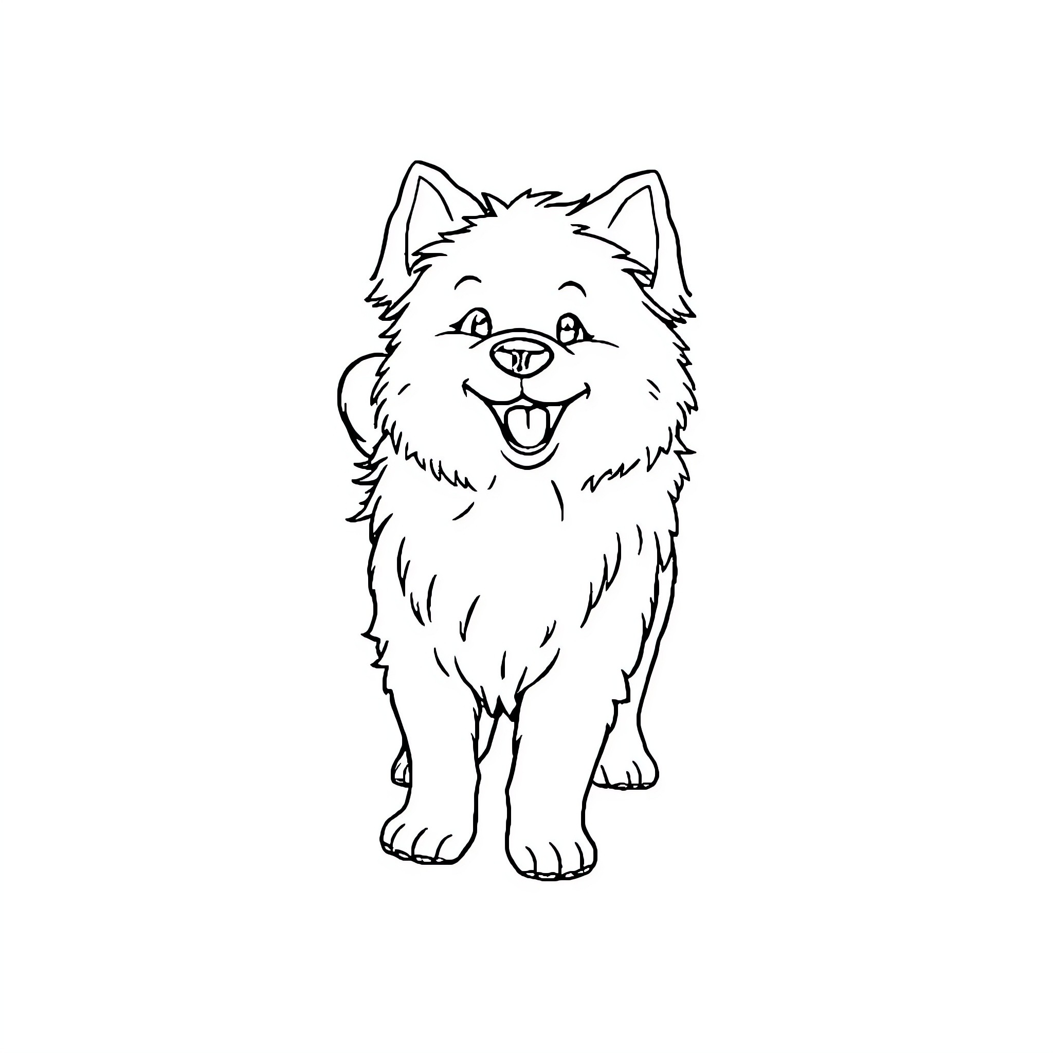 Dog happily smiling in outline drawing Coloring Page (free black-and-white line drawing printable PDF for all, from beginners to advanced learners, including children, teens, adults, and seniors)
