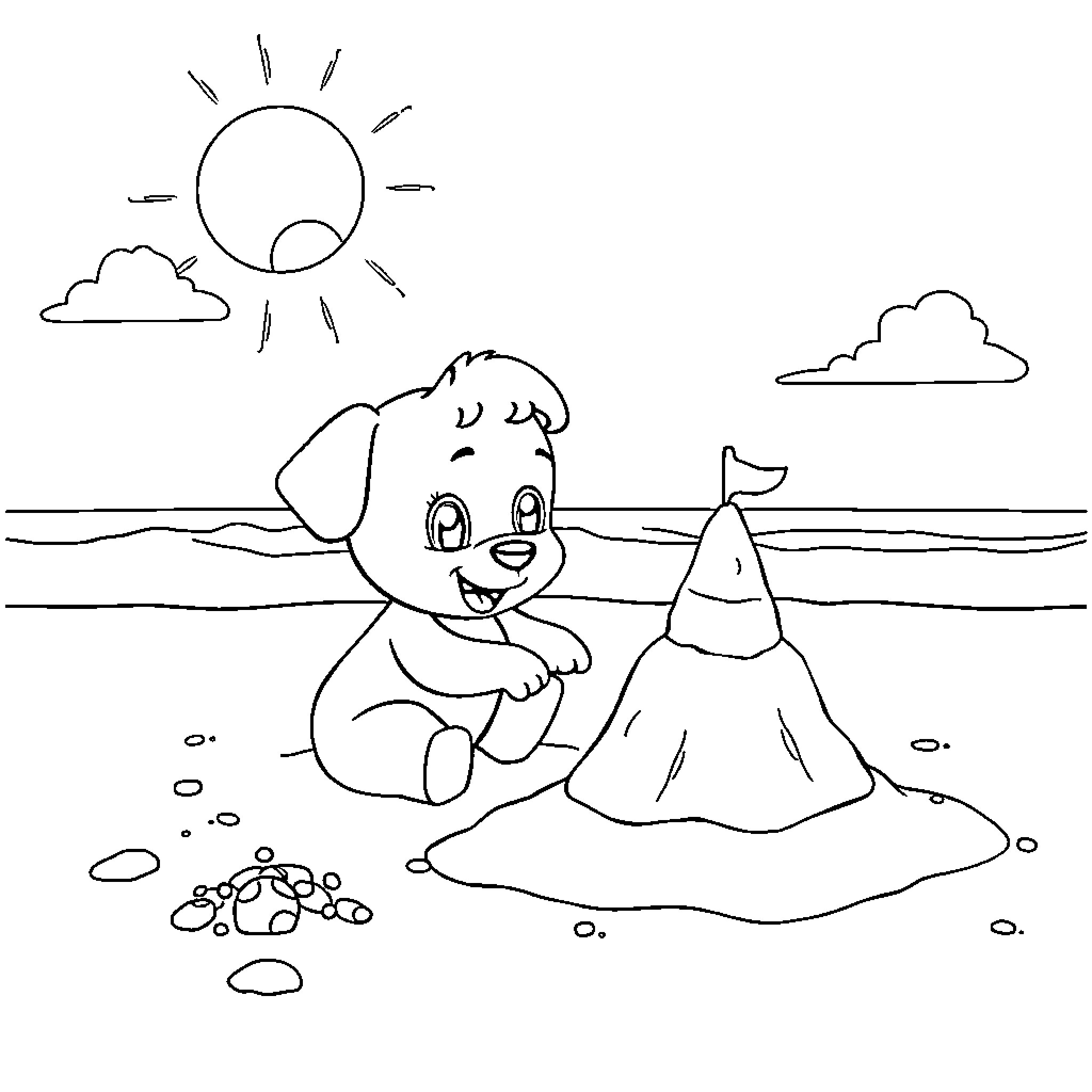 Bluey's Fun Day at the Beach Coloring Page (free black-and-white line drawing printable PDF for all, from beginners to advanced learners, including children, teens, adults, and seniors)