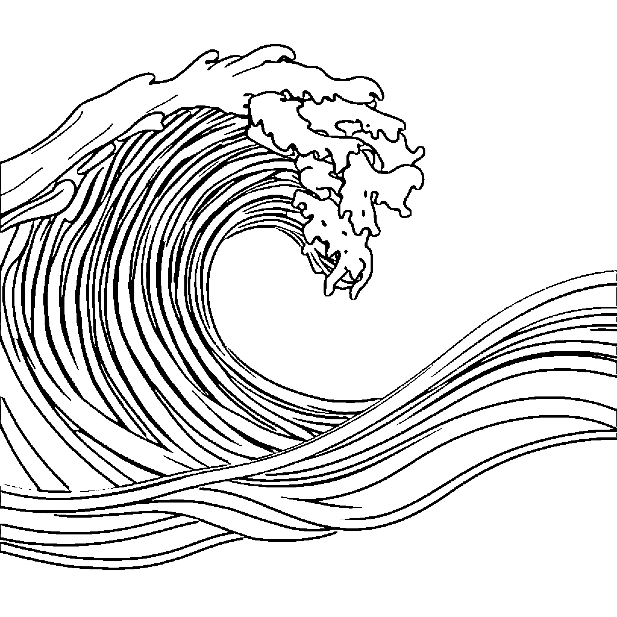 Wave of powerful, swirling energy Coloring Page (free black-and-white line drawing printable PDF for all, from beginners to advanced learners, including children, teens, adults, and seniors)