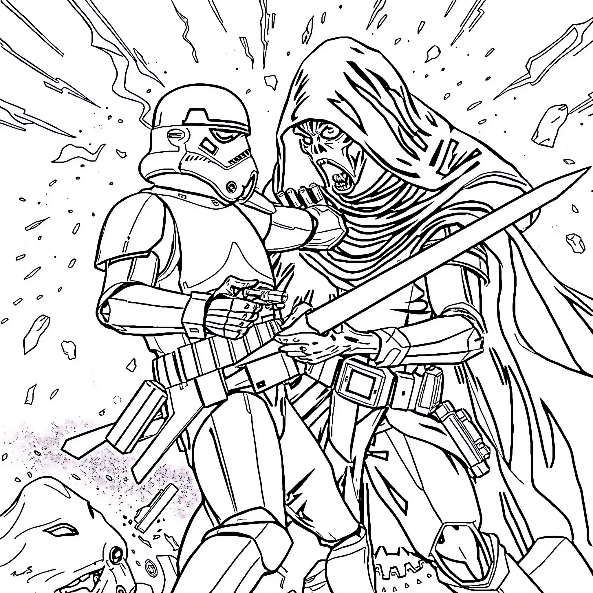 Scar of Galactic Warfare Coloring Page (free black-and-white line drawing printable PDF for all, from beginners to advanced learners, including children, teens, adults, and seniors)