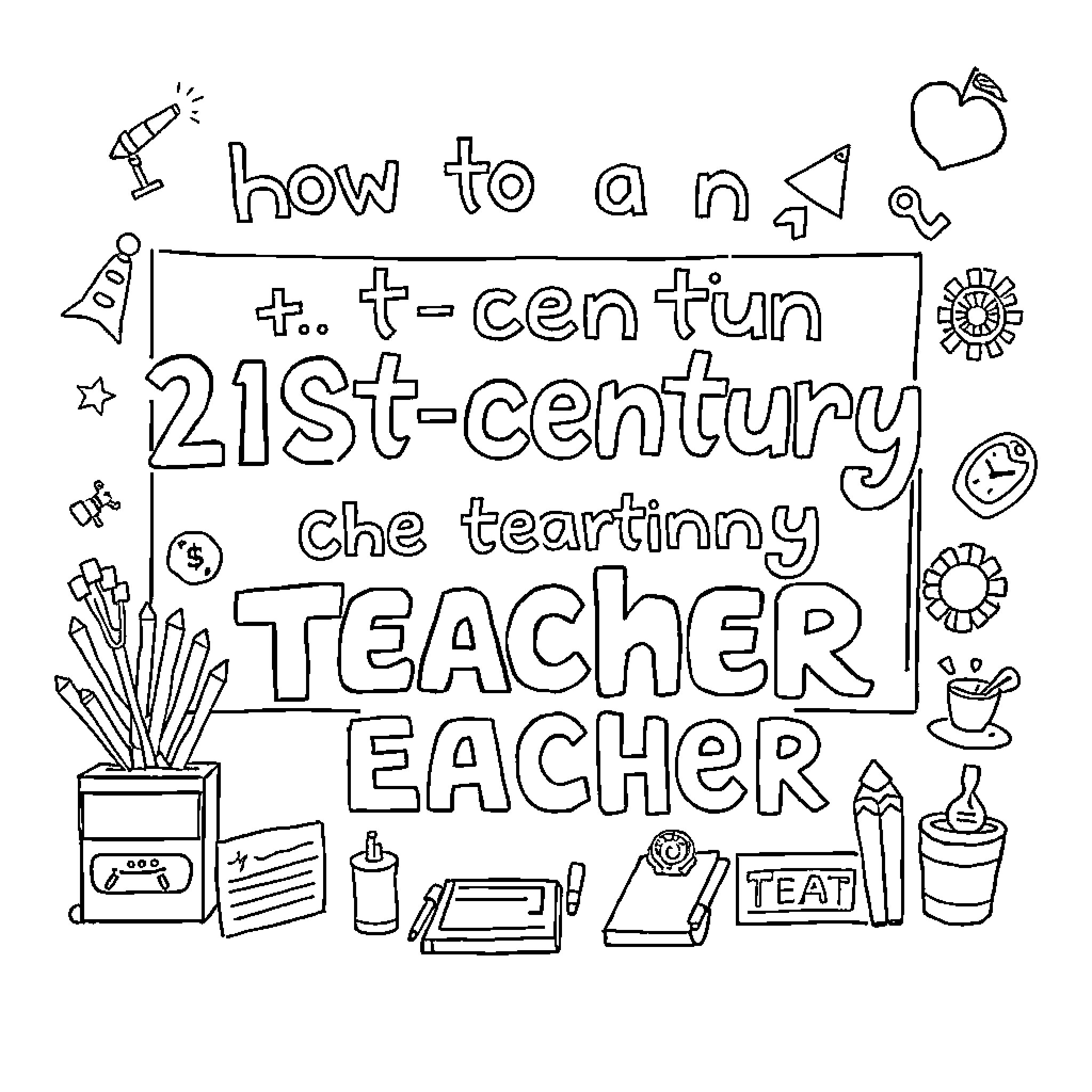 Teacher's Guide to 21st-Century Teaching Coloring Page (free black-and-white line drawing printable PDF for all, from beginners to advanced learners, including children, teens, adults, and seniors)