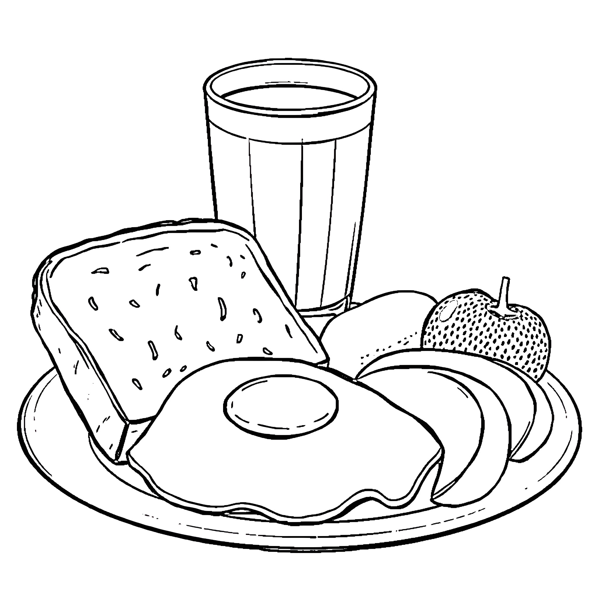 Breakfast of Cooked Eggs and Toast Coloring Page (free black-and-white line drawing printable PDF for all, from beginners to advanced learners, including children, teens, adults, and seniors)