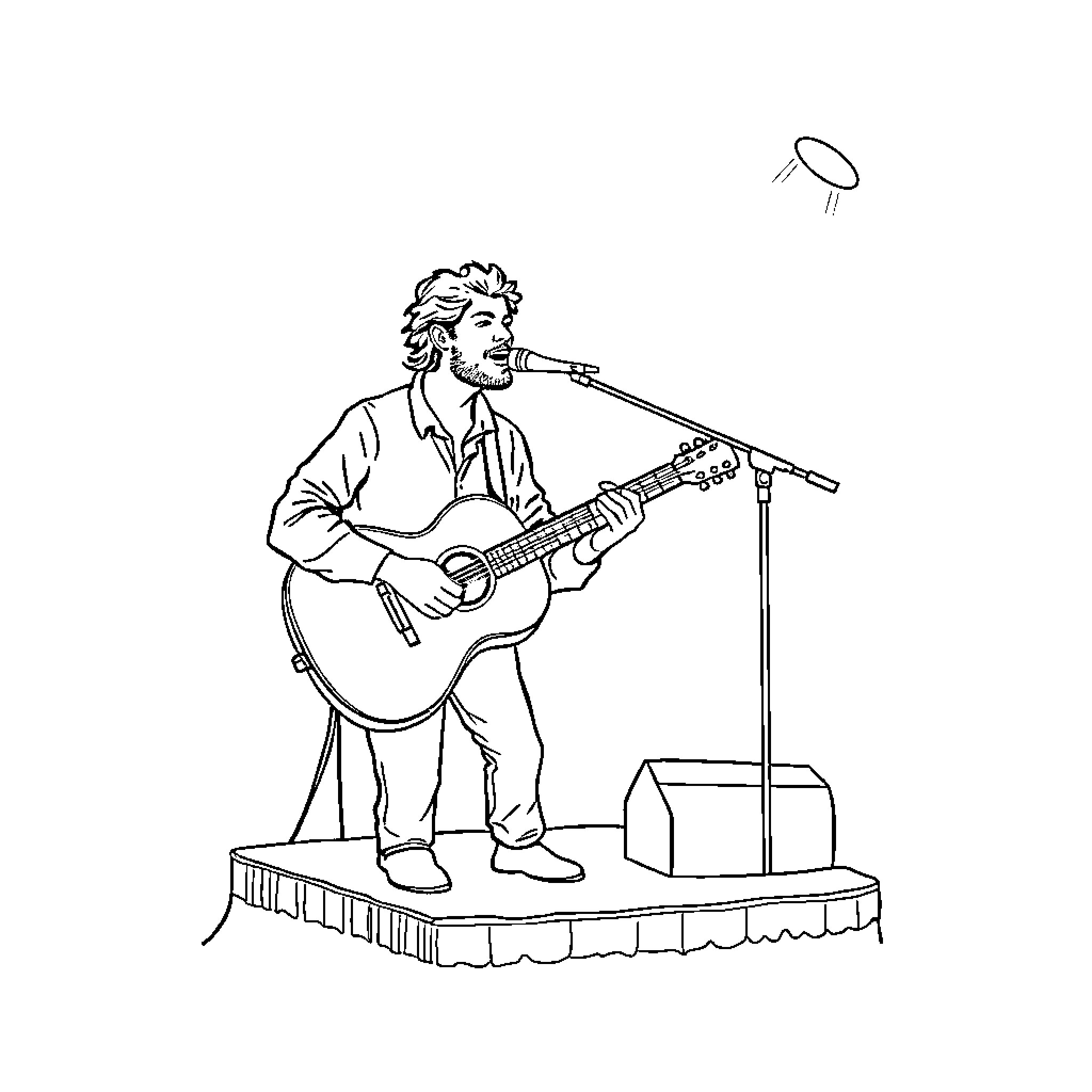 Hozier performing with guitar on stage Coloring Page (free black-and-white line drawing printable PDF for all, from beginners to advanced learners, including children, teens, adults, and seniors)