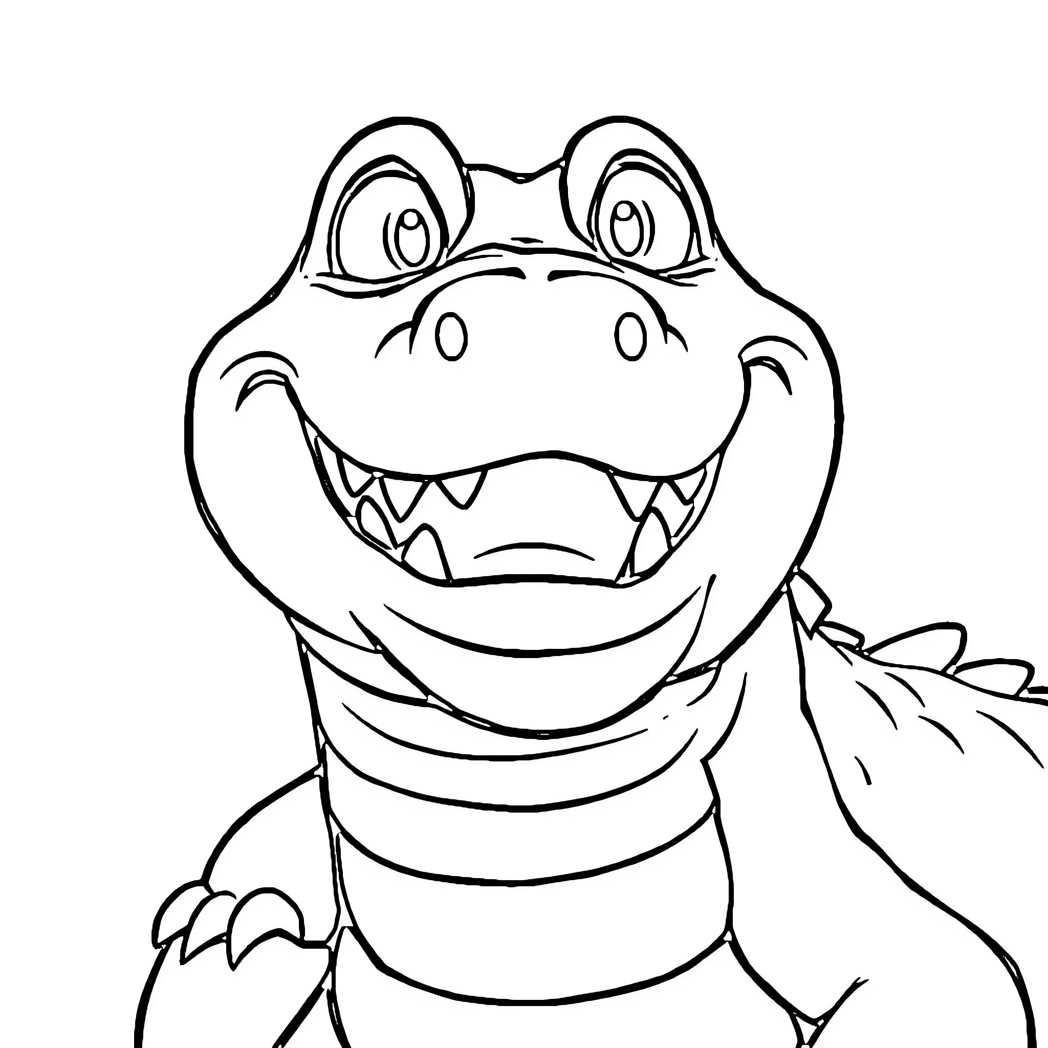 Alligator displaying playful expression Coloring Page (free black-and-white line drawing printable PDF for all, from beginners to advanced learners, including children, teens, adults, and seniors)