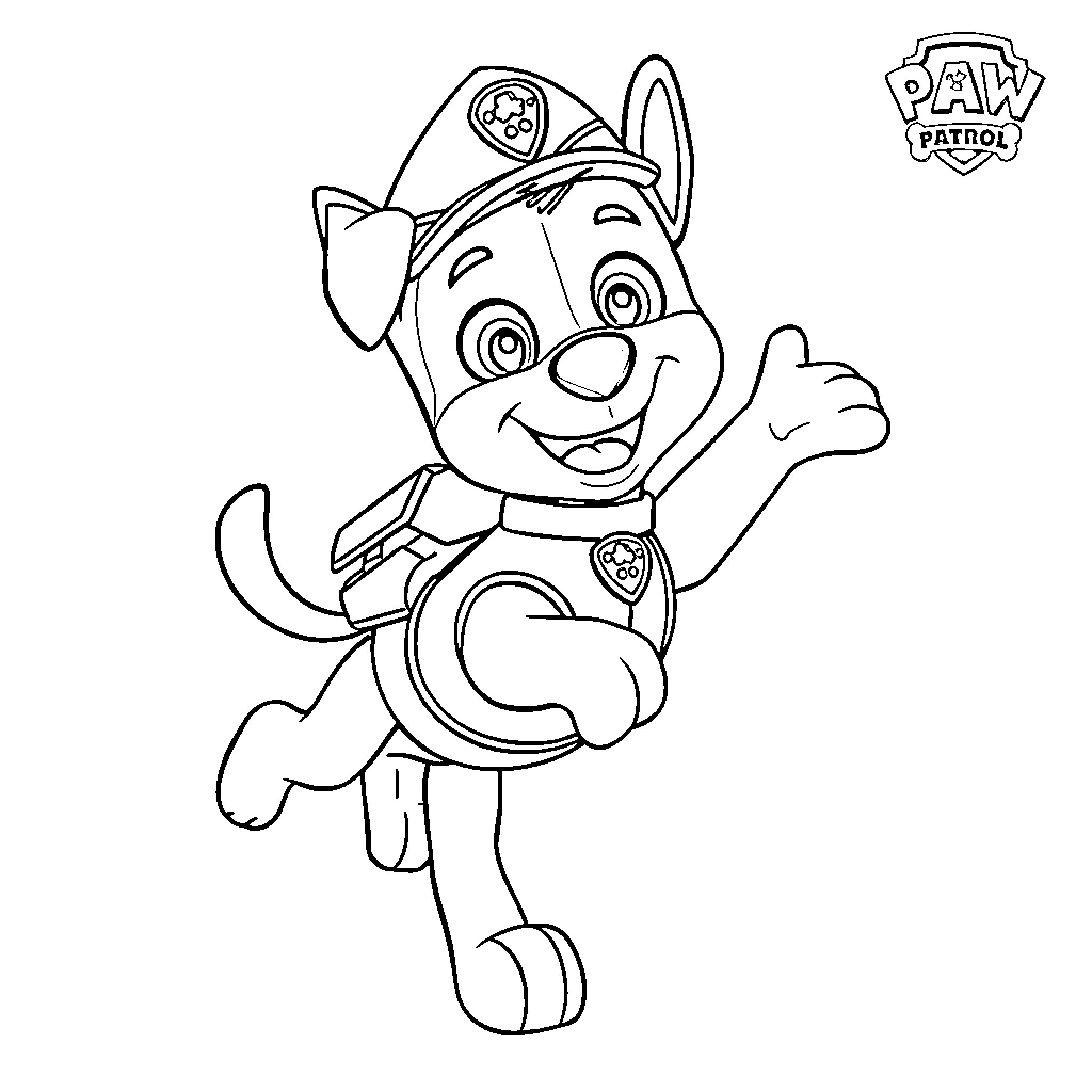 Marcus the Pup in Action Coloring Page (free black-and-white line drawing printable PDF for all, from beginners to advanced learners, including children, teens, adults, and seniors)