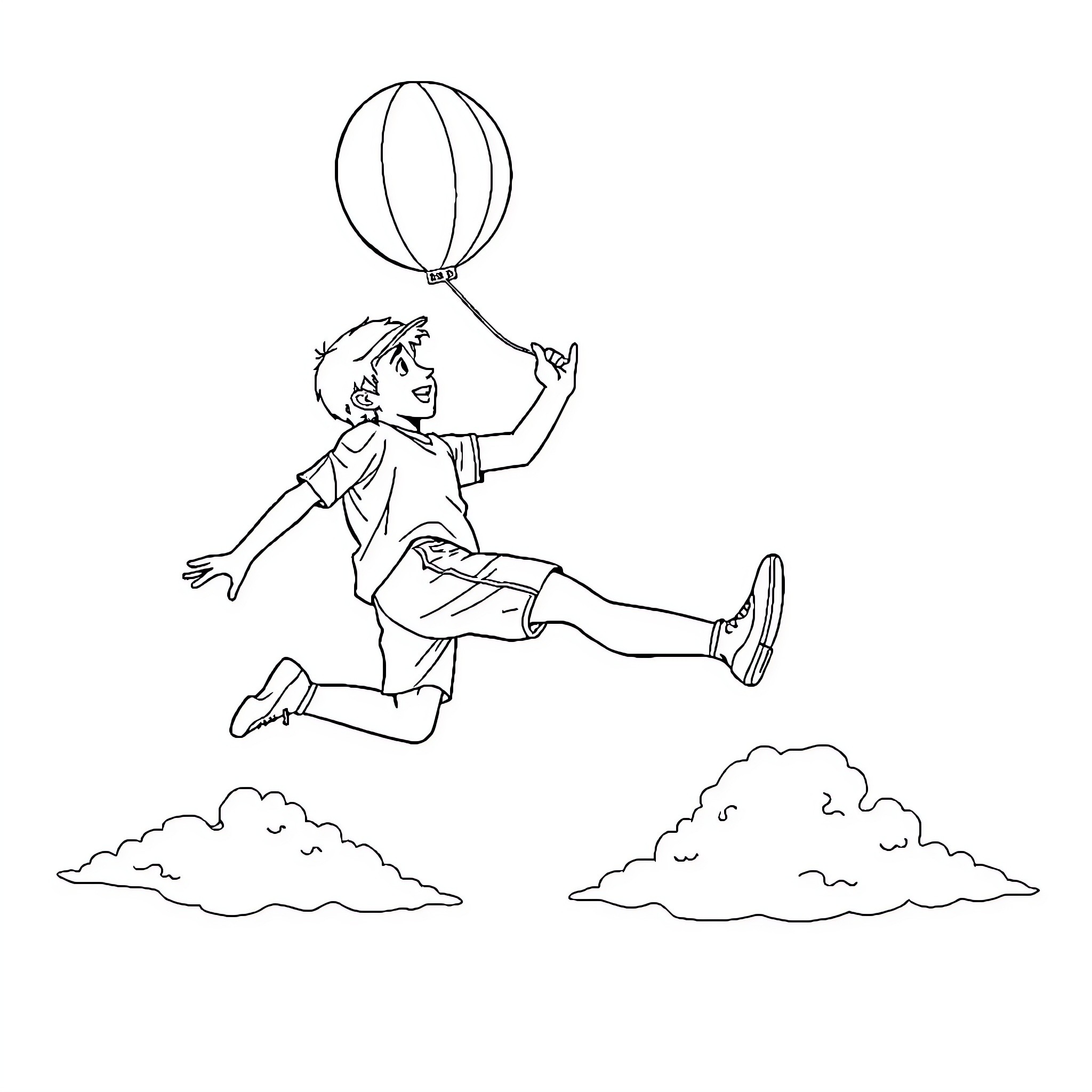 God's Joyful Child Soars with Balloon Coloring Page (free black-and-white line drawing printable PDF for all, from beginners to advanced learners, including children, teens, adults, and seniors)