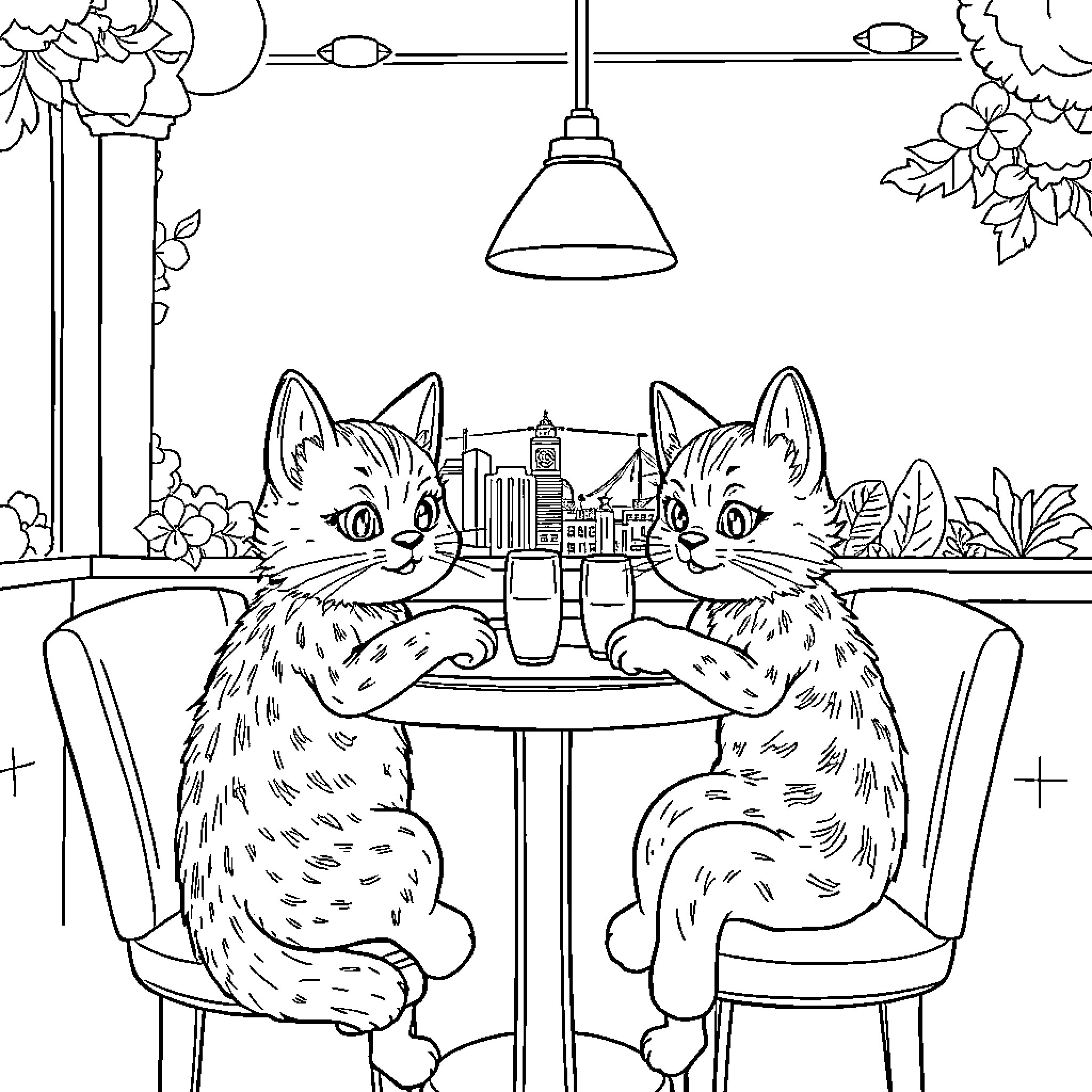 Телепузики наслаждаются сладким чаем за столом Coloring Page (free black-and-white line drawing printable PDF for all, from beginners to advanced learners, including children, teens, adults, and seniors)