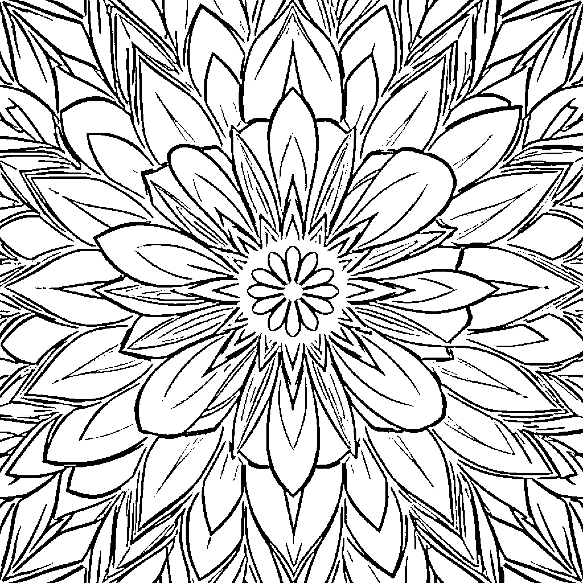 Flower with intricate petal pattern Coloring Page (free black-and-white line drawing printable PDF for all, from beginners to advanced learners, including children, teens, adults, and seniors)