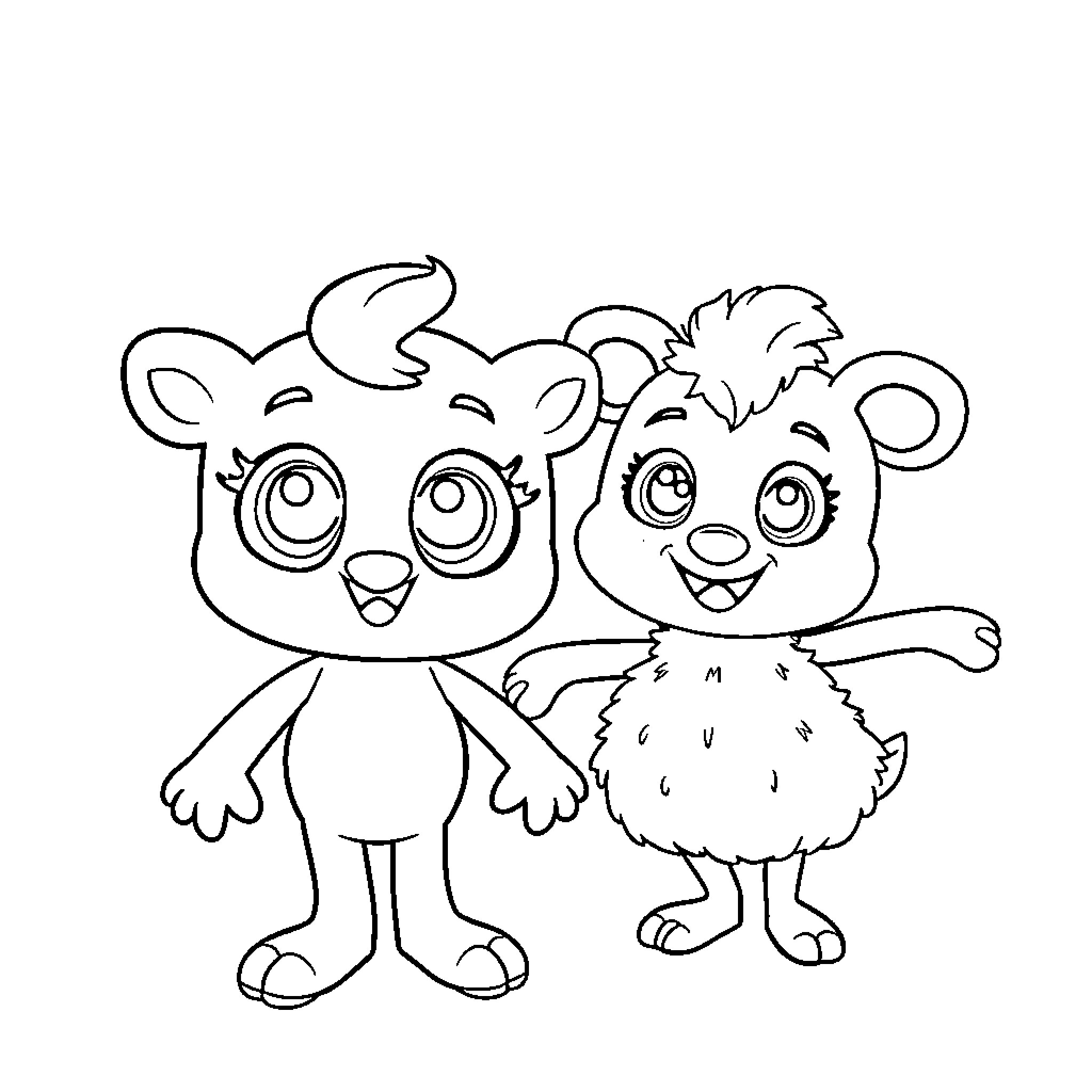 Pinky and Perky's Playful Antics Coloring Page (free black-and-white line drawing printable PDF for all, from beginners to advanced learners, including children, teens, adults, and seniors)