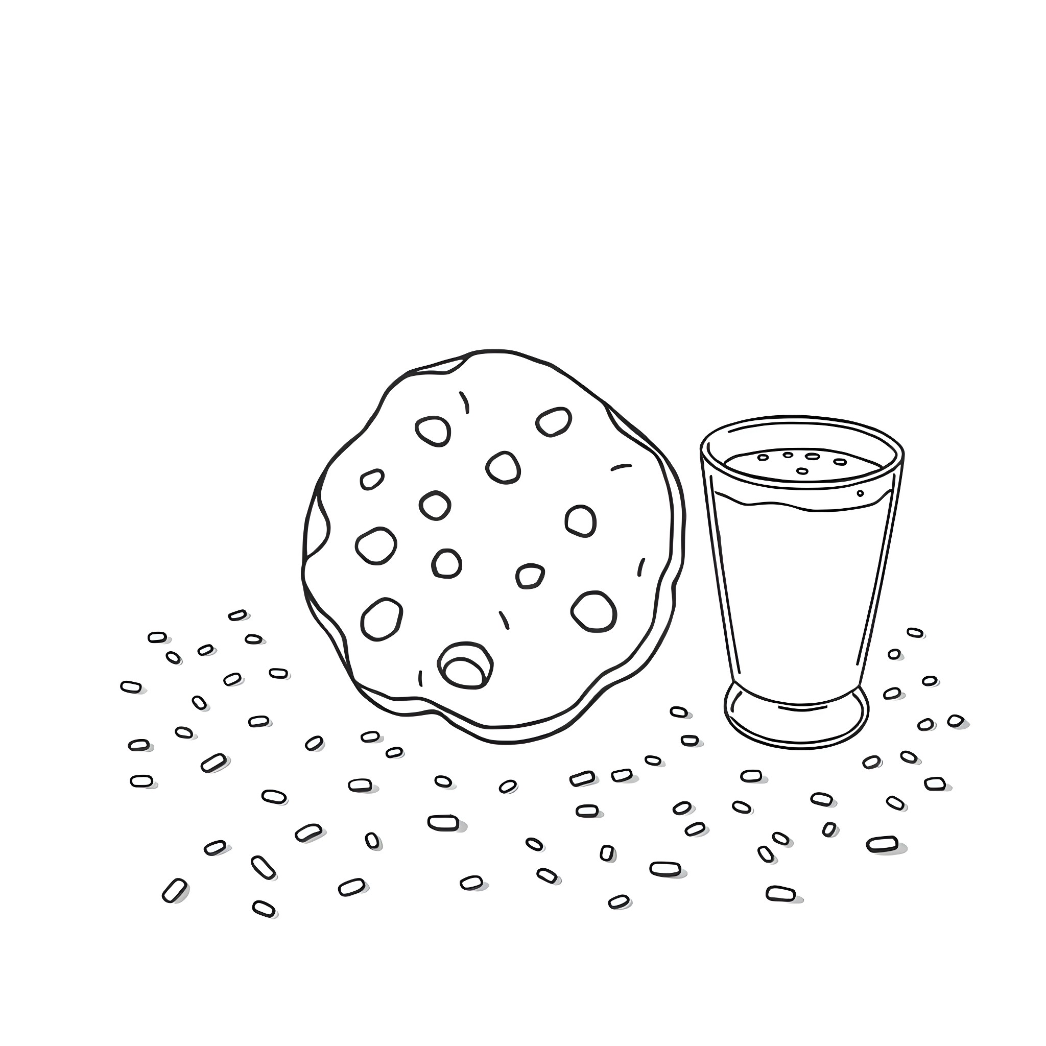 Milk Cookie and Beverage Coloring Page (free black-and-white line drawing printable PDF for all, from beginners to advanced learners, including children, teens, adults, and seniors)