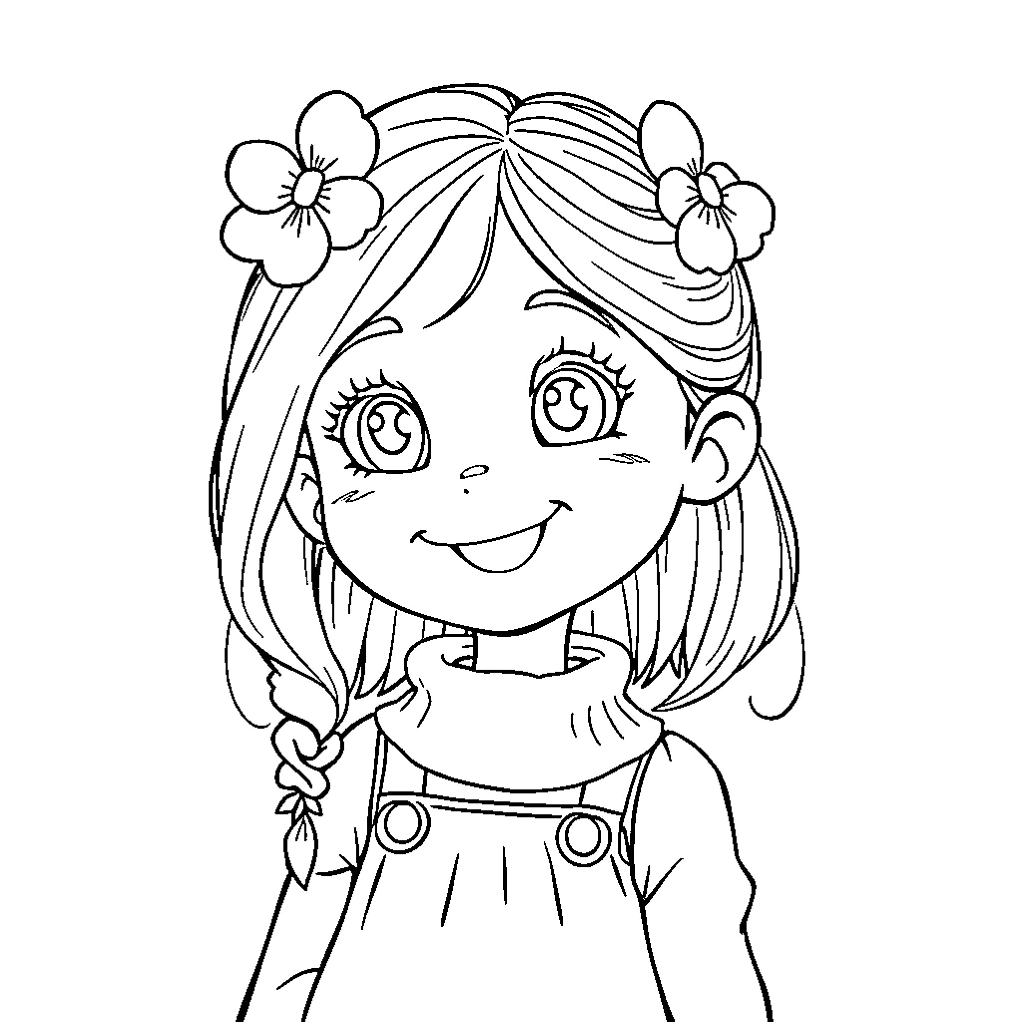 Aria's Cheerful Expression and Floral Headpiece Coloring Page (free black-and-white line drawing printable PDF for all, from beginners to advanced learners, including children, teens, adults, and seniors)