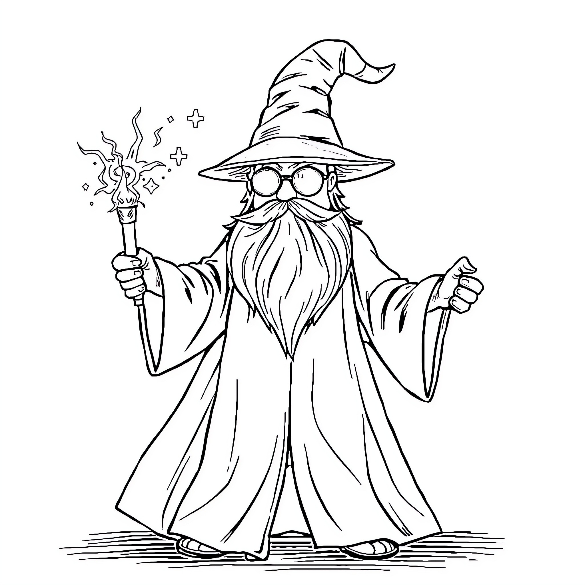 Soda Can Wizard casting a spell Coloring Page (free black-and-white line drawing printable PDF for all, from beginners to advanced learners, including children, teens, adults, and seniors)