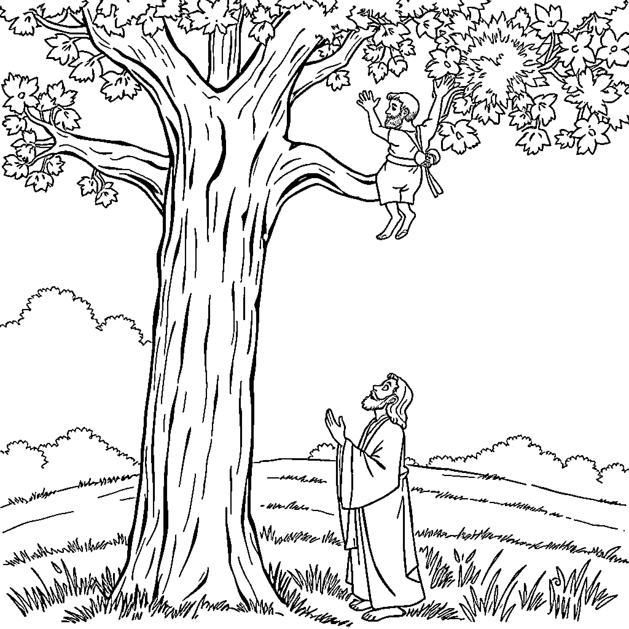 Jesus teaching under the tree Coloring Page (free black-and-white line drawing printable PDF for all, from beginners to advanced learners, including children, teens, adults, and seniors)