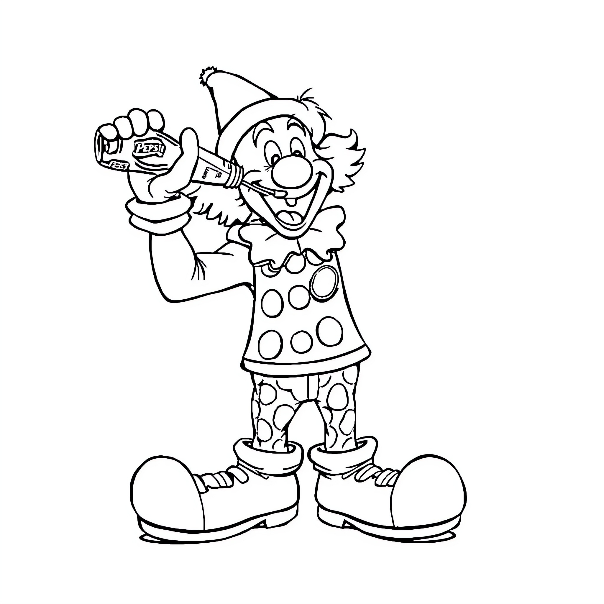 Clown with silly expression and playful outfit Coloring Page (free black-and-white line drawing printable PDF for all, from beginners to advanced learners, including children, teens, adults, and seniors)