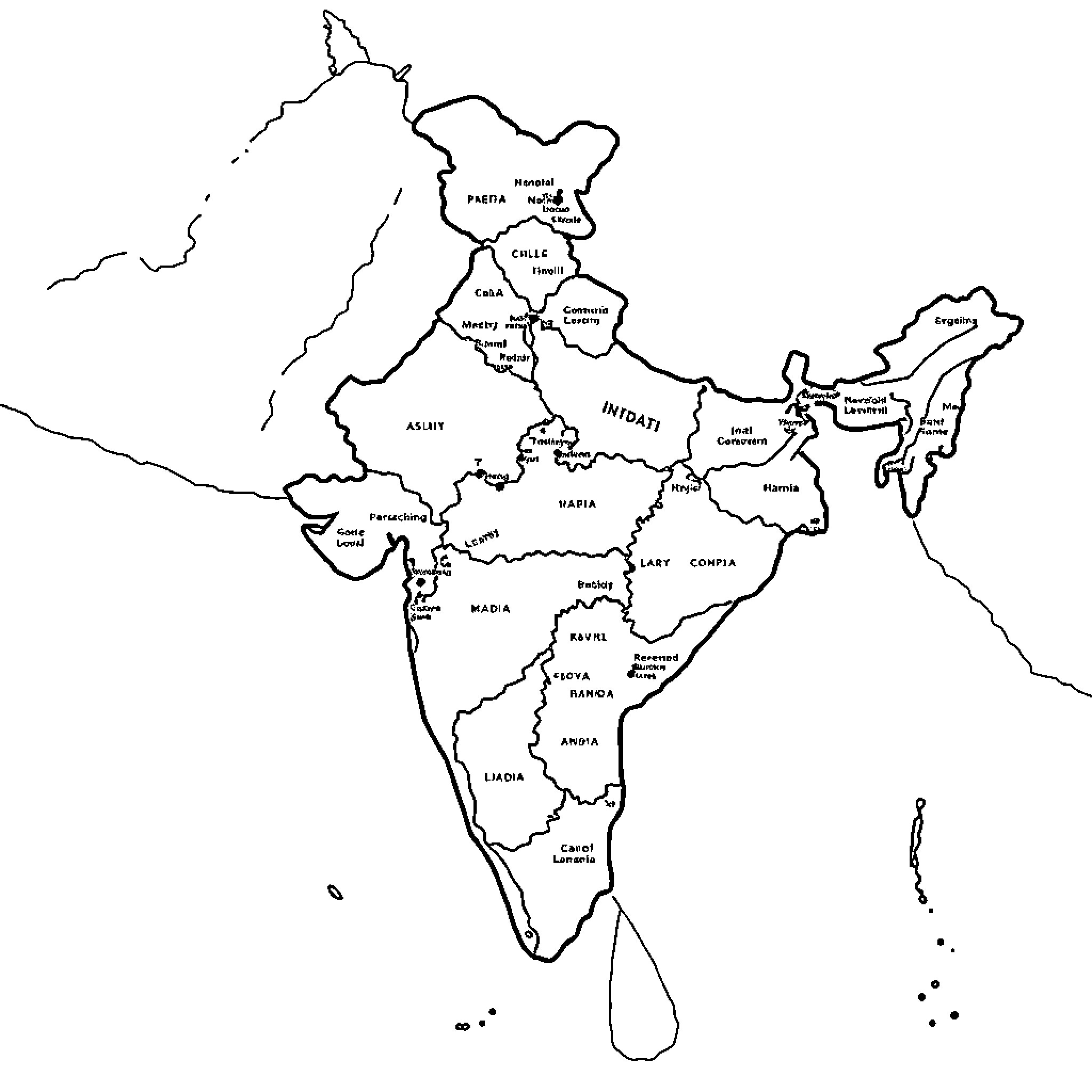 Map of regions and states within India Coloring Page (free black-and-white line drawing printable PDF for all, from beginners to advanced learners, including children, teens, adults, and seniors)